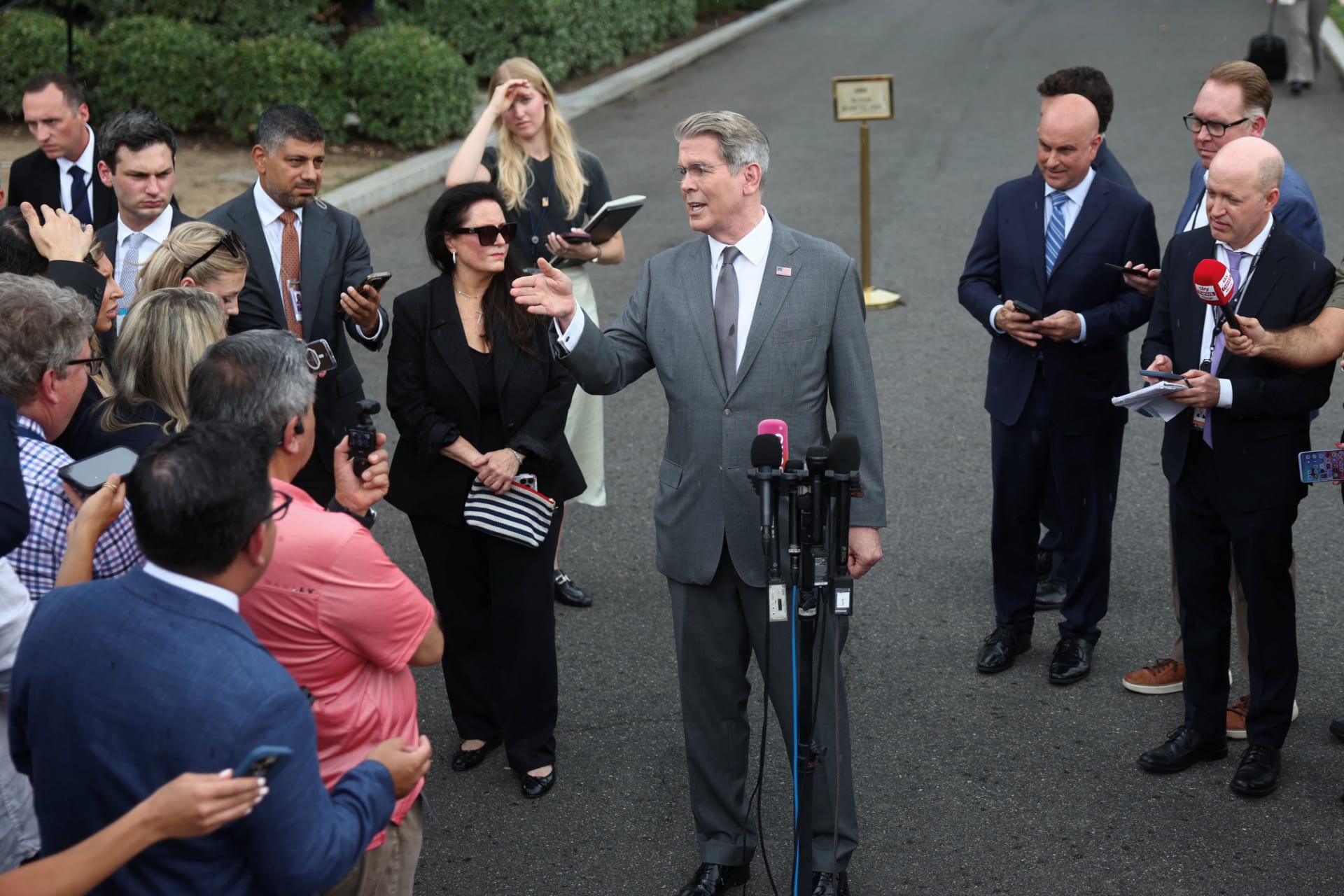 U.S. Treasury Secretary Scott Bessent speaks to reporters at the White House in Washington, D.C., U.S., August 20, 2026.
