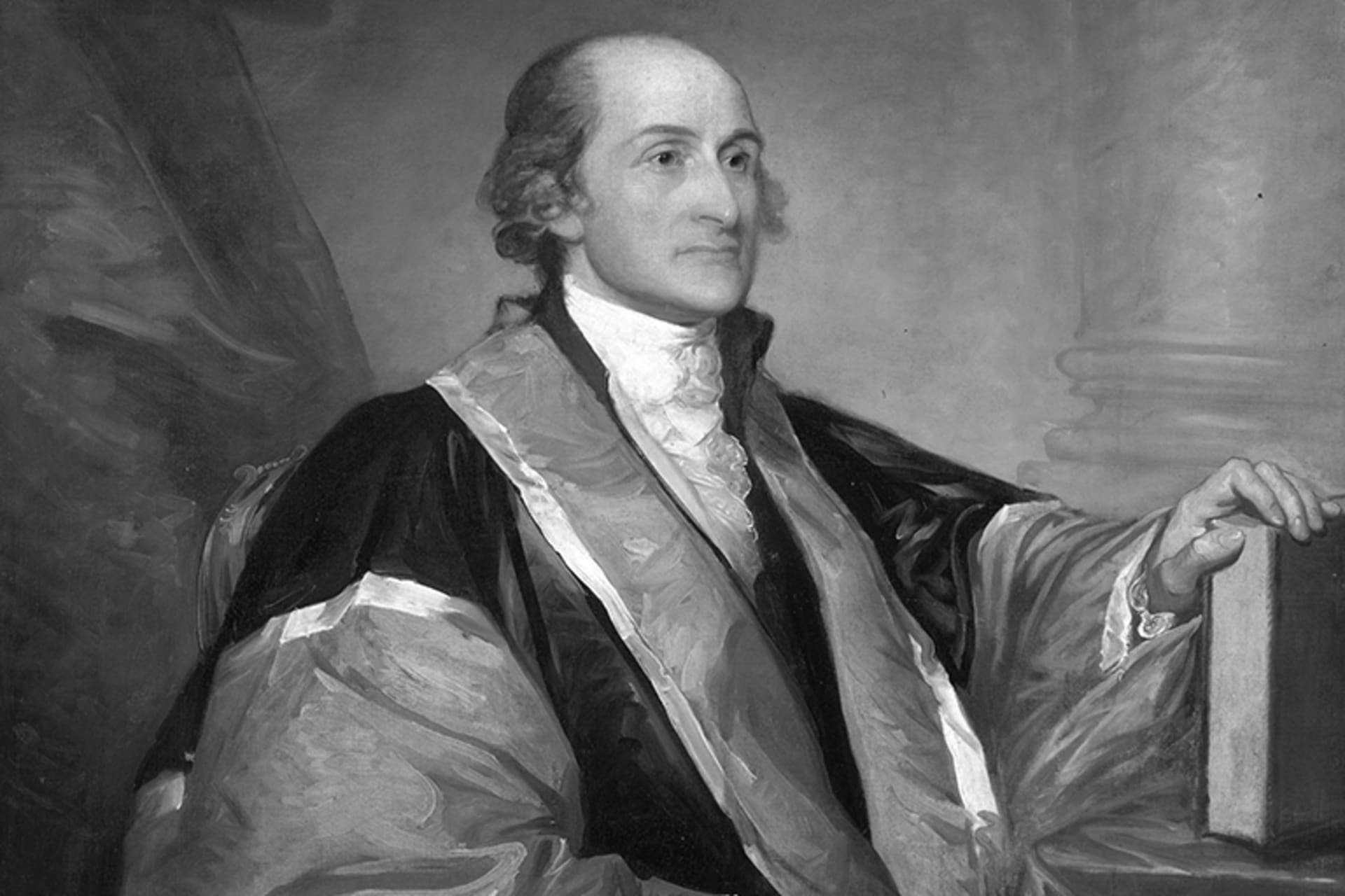 Black and white portrait/painting of John Jay posing.