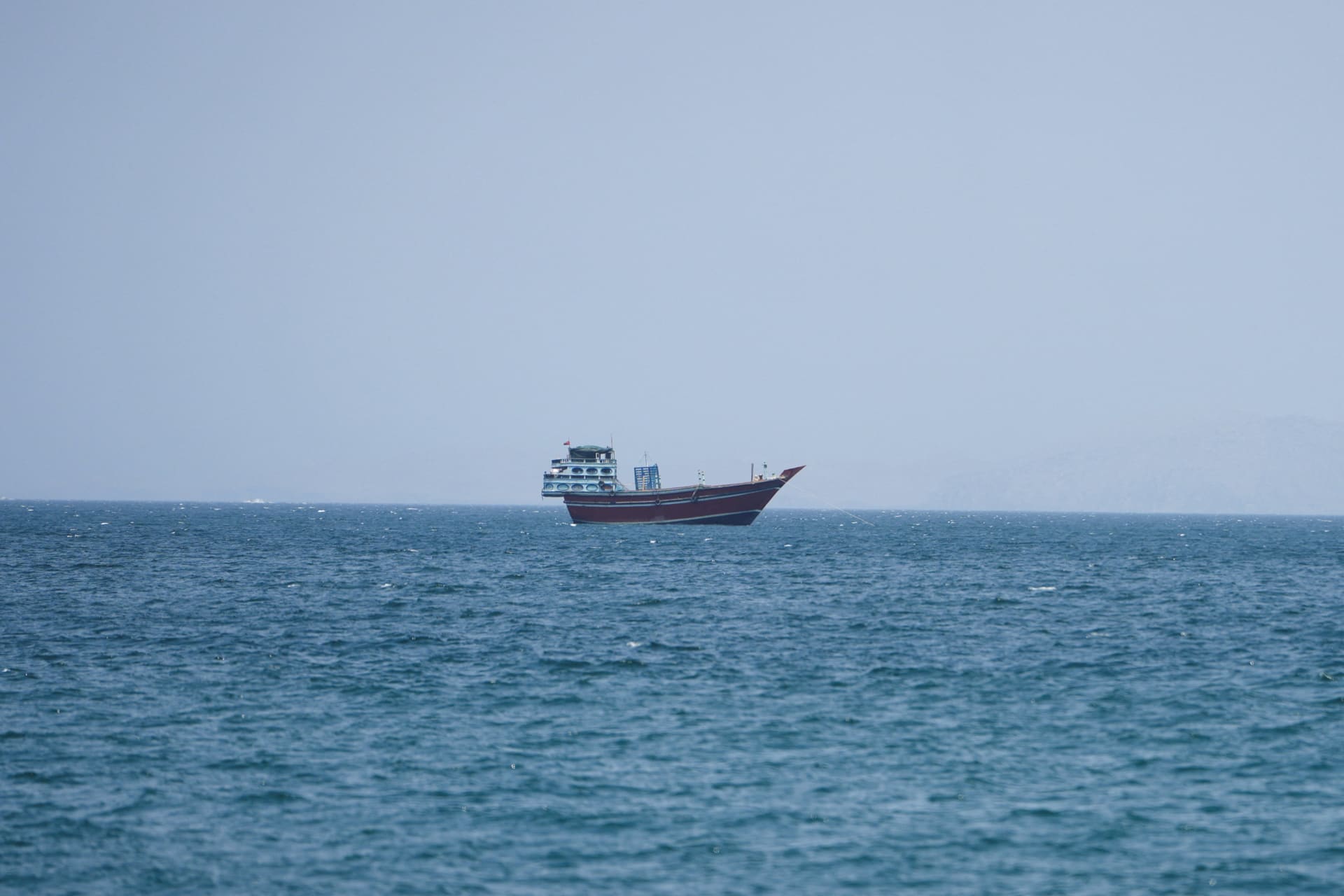 A vessel at the Strait of Hormuz, as seen from Musandam