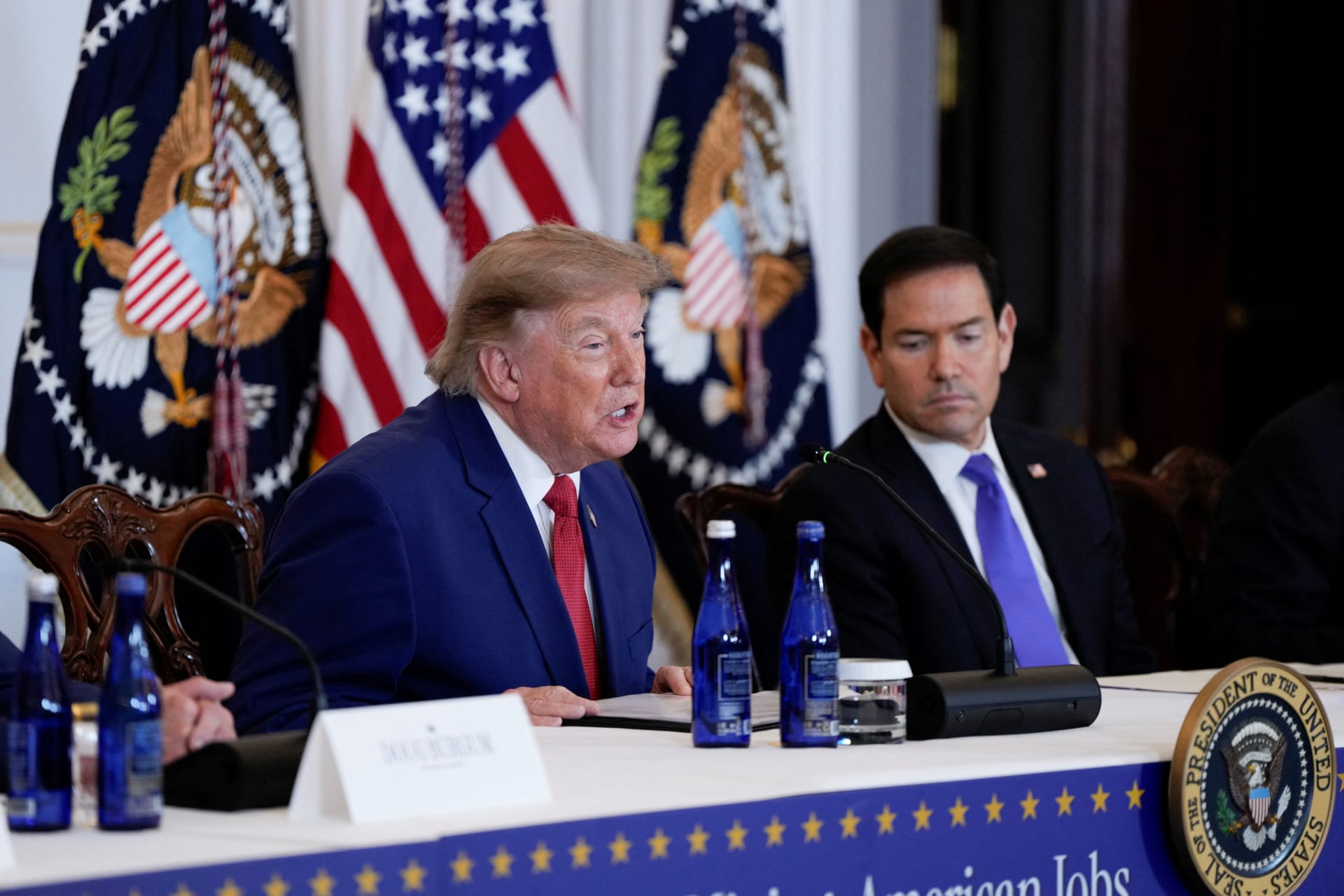 U.S. President Trump attends an American Mining Industry Roundtable at the U.S. Department of State in Washington