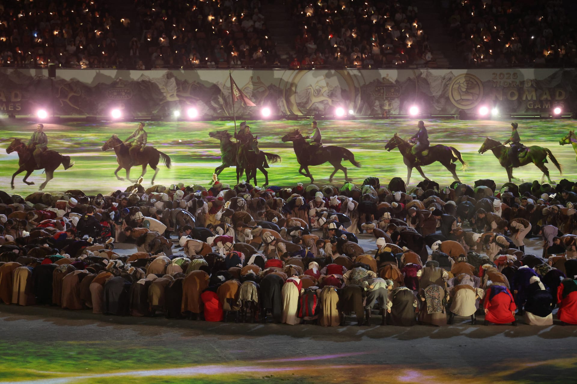 <p>Performers take part in the opening ceremony of the VI World Nomad Games, an international cultural and ethnic sporting event, in Bishkek, Kyrgyzstan, August 31, 2026. </p>
