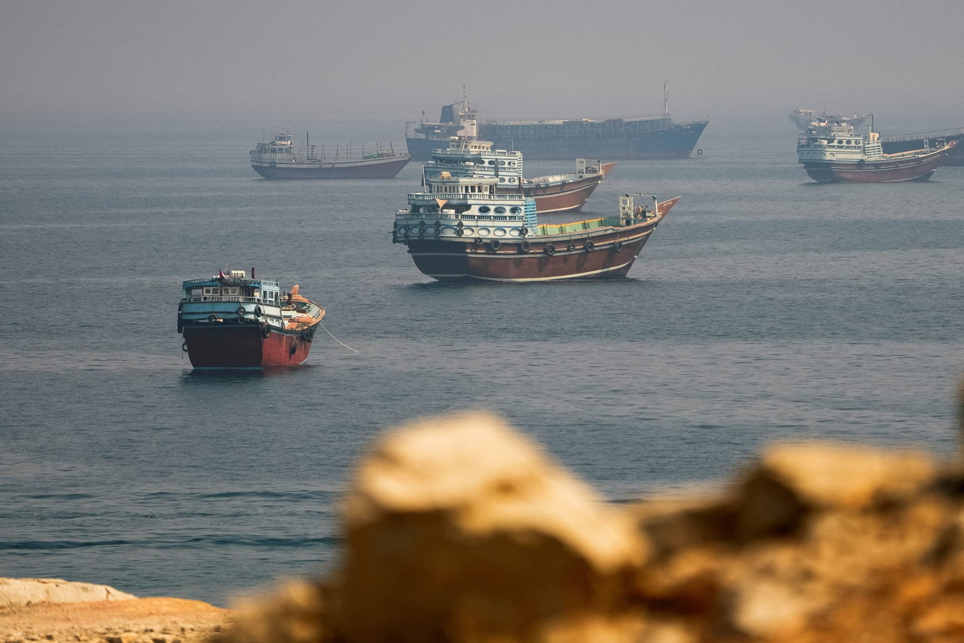 Vessels near the Strait of Hormuz, as seen from Musandam, Oman