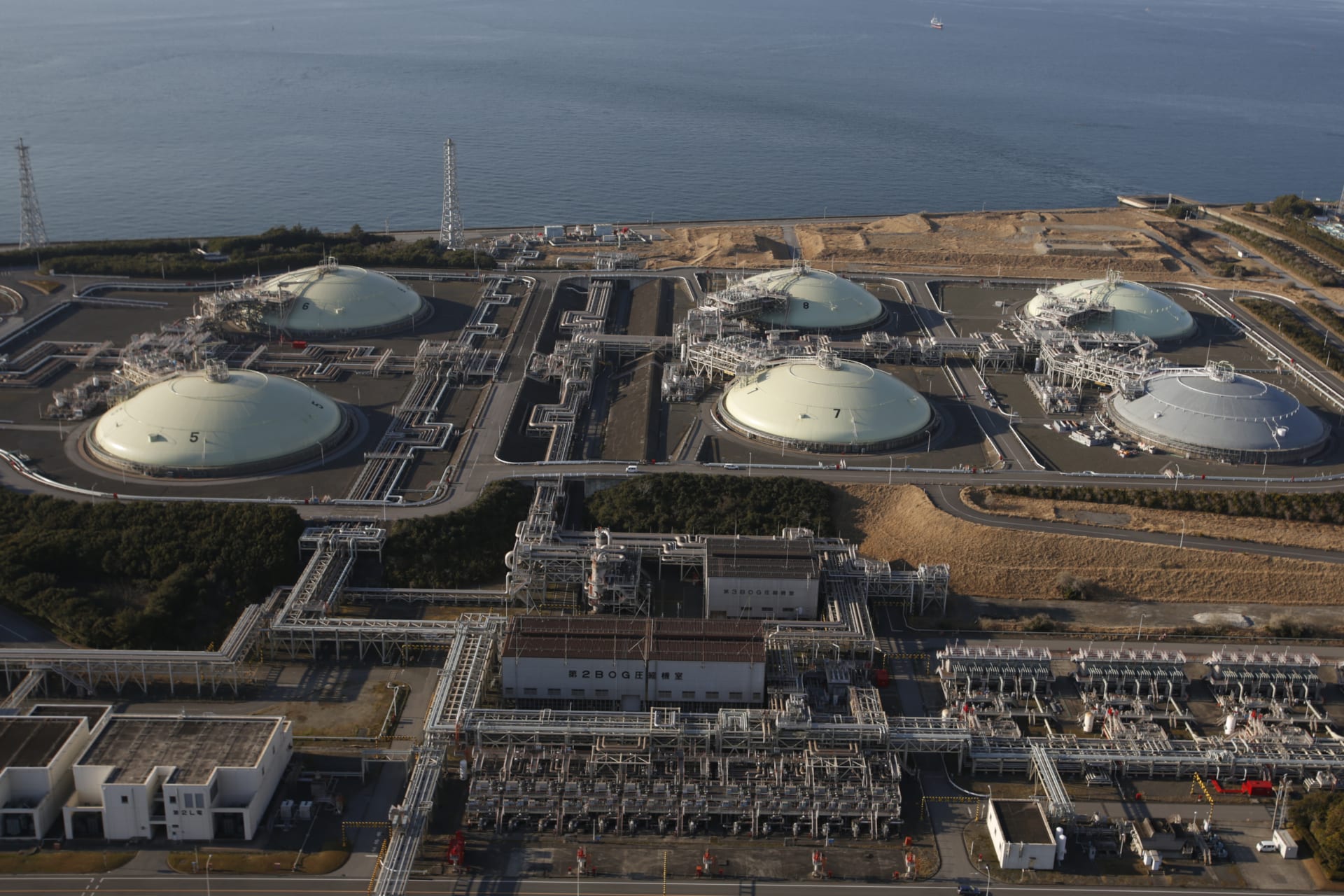 Liquefied natural gas storage tanks are seen at Tokyo Electric Power Co.'s Futtsu Thermal Power Station in Futtsu