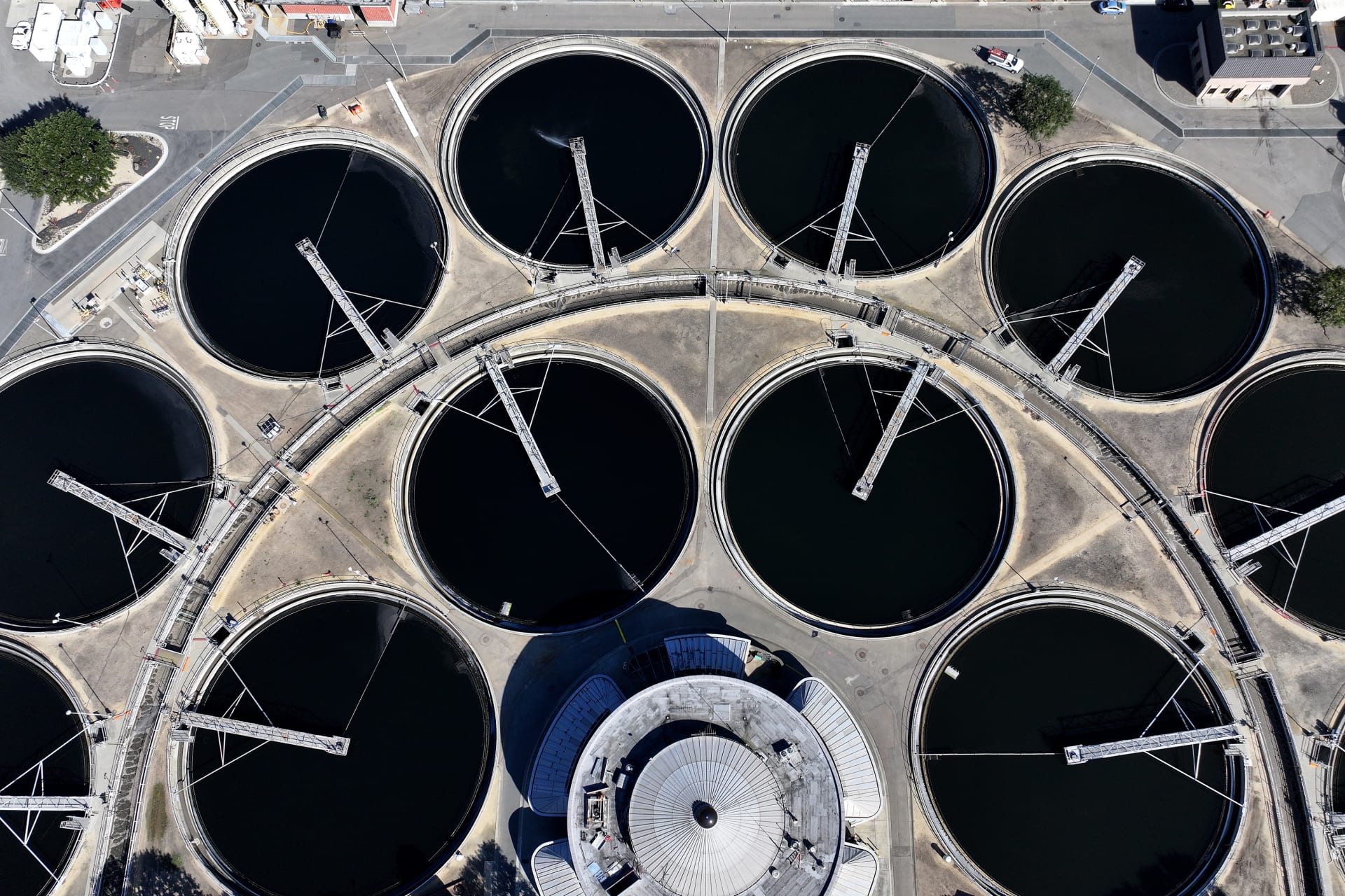 <p>A municipal wastewater treatment plant in Oakland, California, on March 20, 2024.</p>