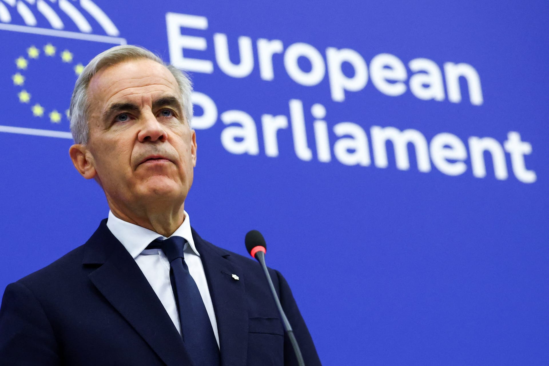 Canadian Prime Minister Mark Carney holds a joint press conference with European Parliament President Roberta Metsola (not pictured) after his address at the European Parliament in Strasbourg, France, September 17, 2026.
