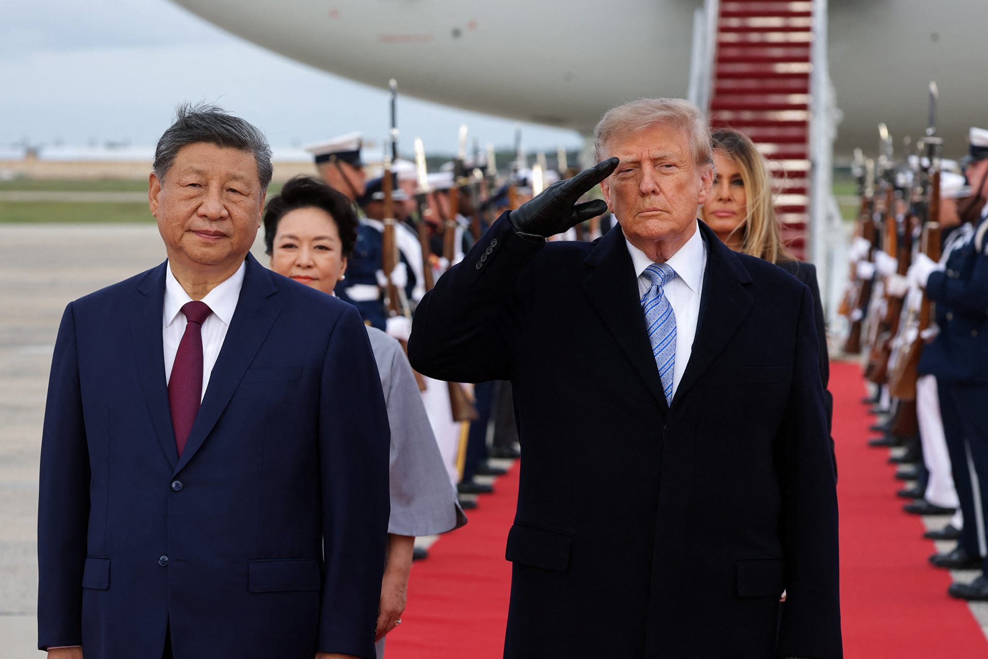 <p>US President Donald Trump salutes next to Chinese President Xi Jinping as he arrives ahead of a state visit at Joint Base Andrews, Maryland, US, September 23, 2026.</p>
