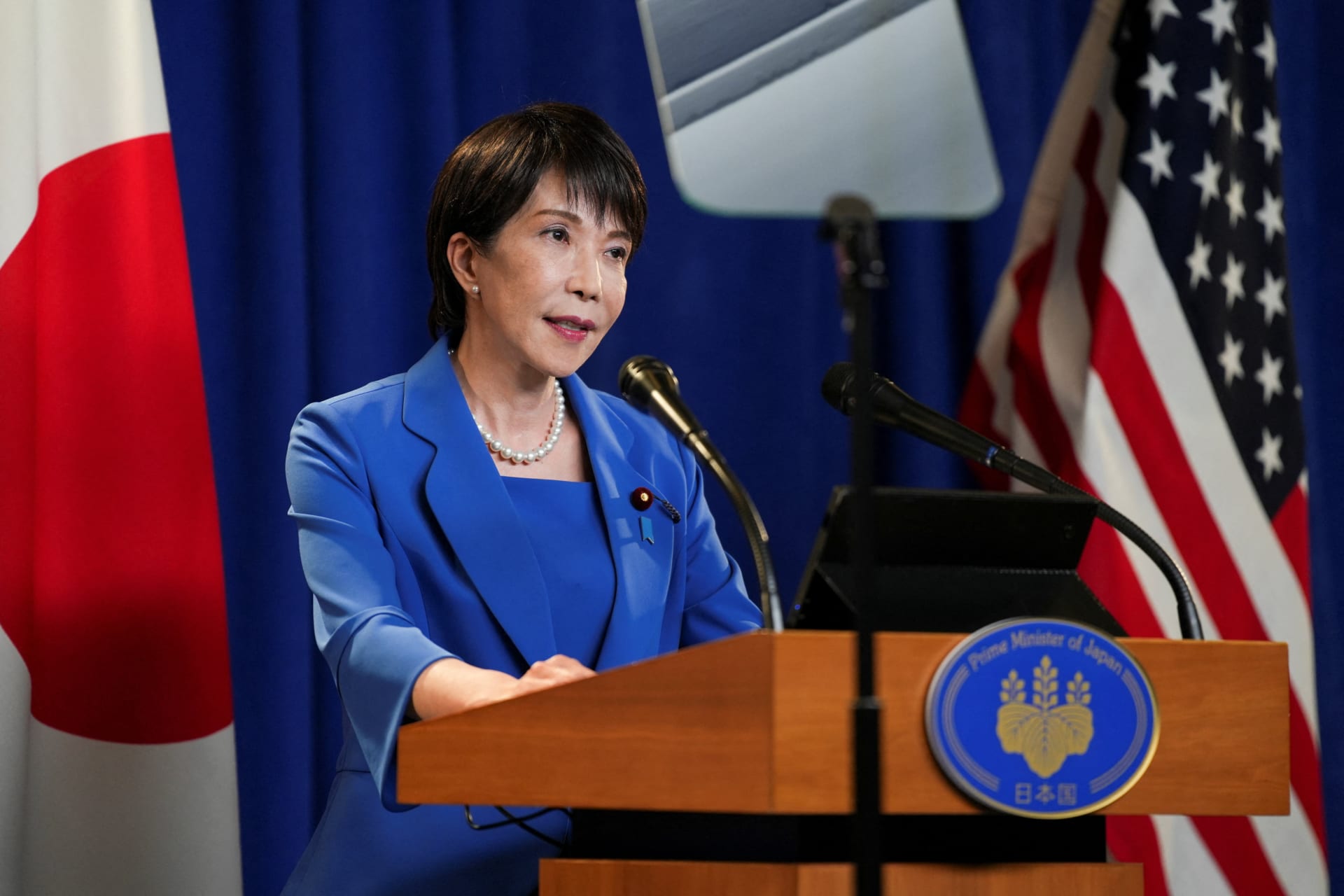 <p>Japan’s Prime Minister Sanae Takaichi addresses the media during a press conference at the Park Lane Hotel after speaking at the United Nations General Assembly in New York City, New York, U.S., September 23, 2026.</p>