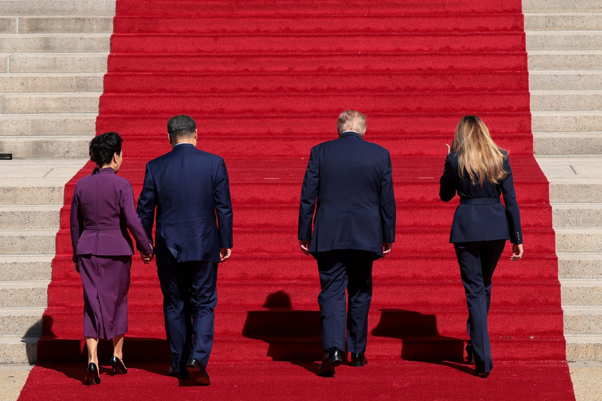 US President Donald Trump and China's President Xi Jinping tour the National Archives in Washington