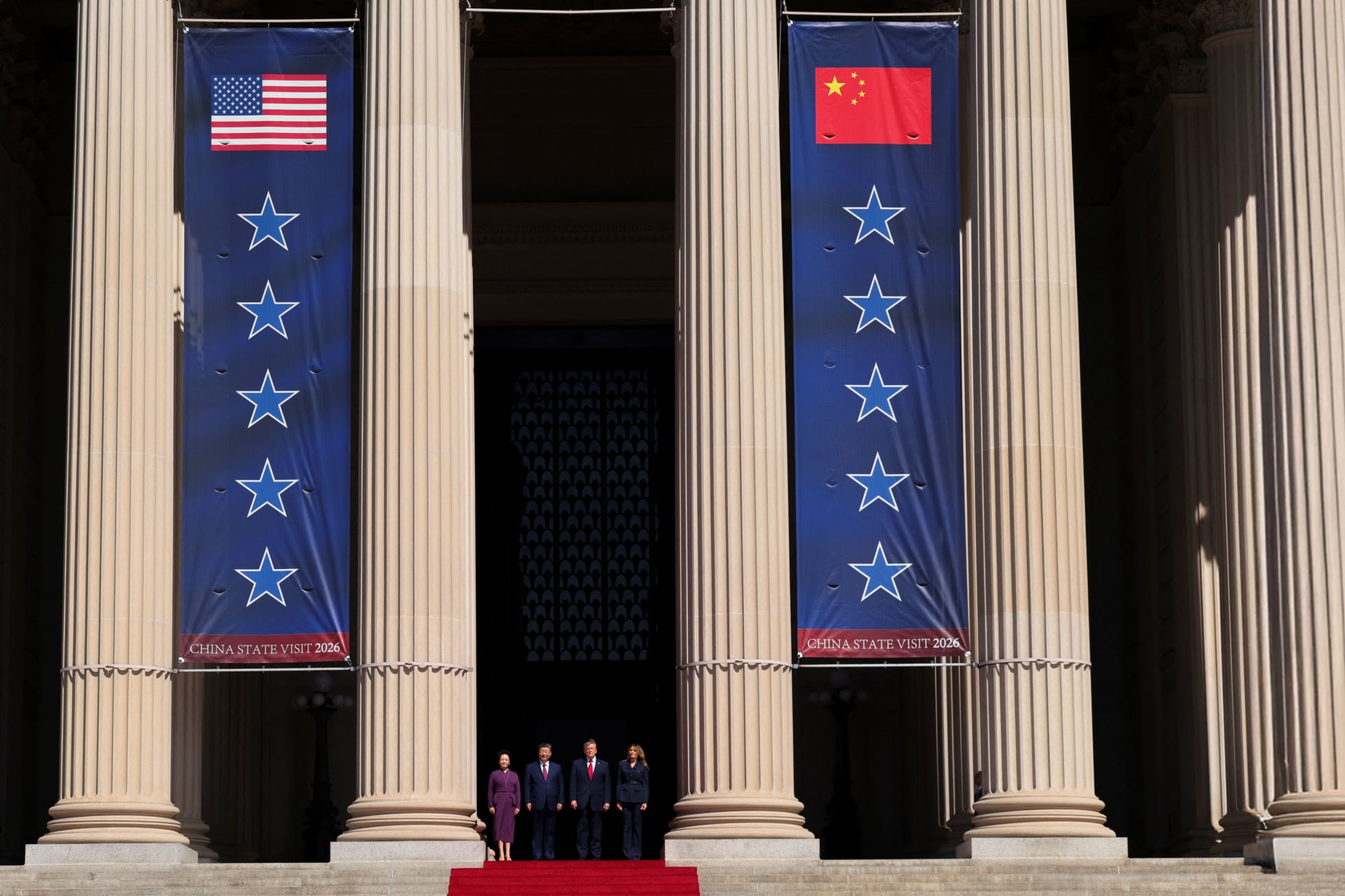U.S. President Donald Trump and China's President Xi Jinping tour the National Archives in Washington