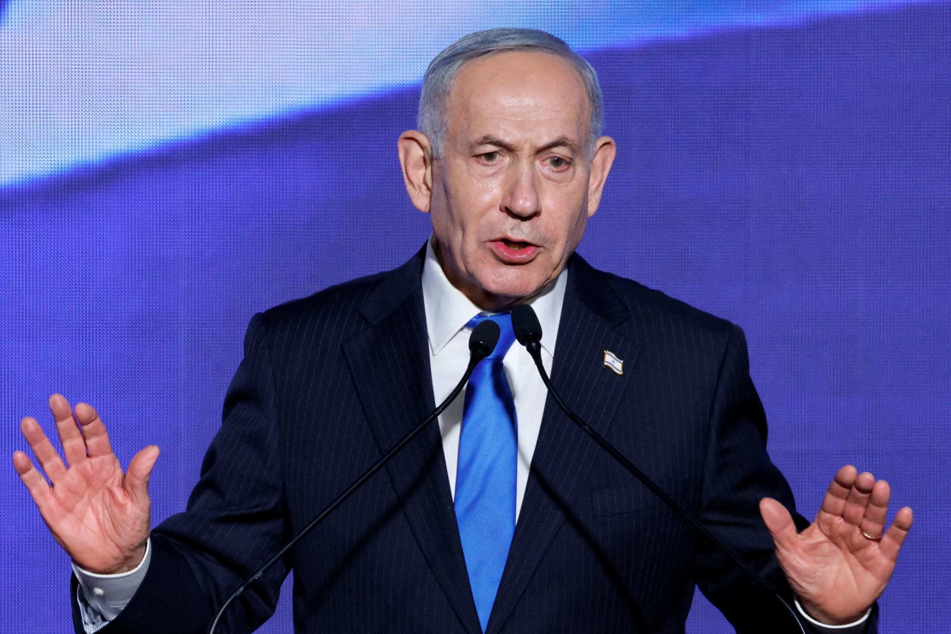 Israeli Prime Minister Benjamin Netanyahu speaks during a toast-raising event hosted by his Likud party, in Tel Aviv, Israel, September 17, 2026.