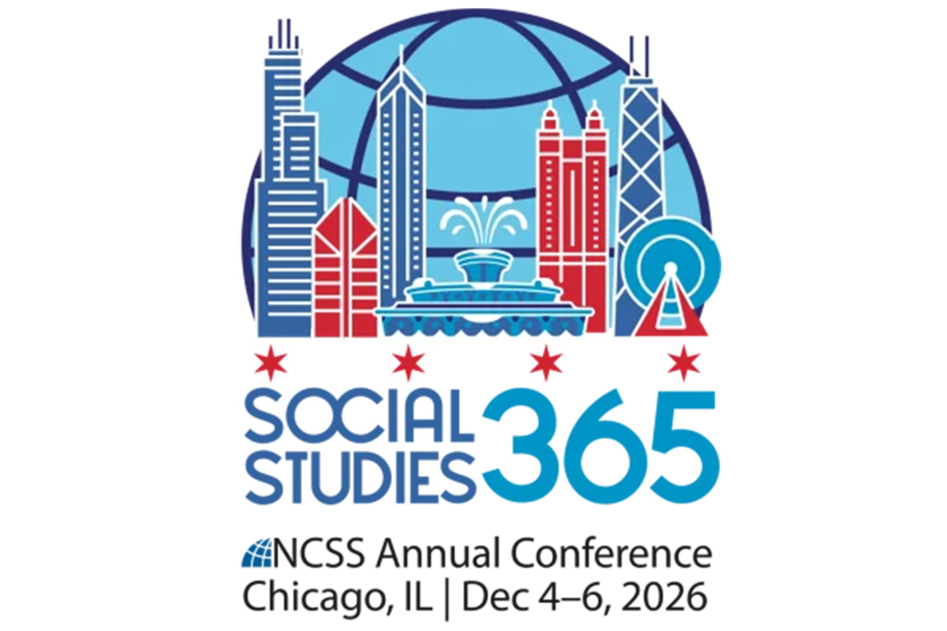 NCSS 2026 logo with city skyline with text that reads "Social Studies 365; NCSS Annual Conference, Chicago, IL, Dec 4-6, 2026.