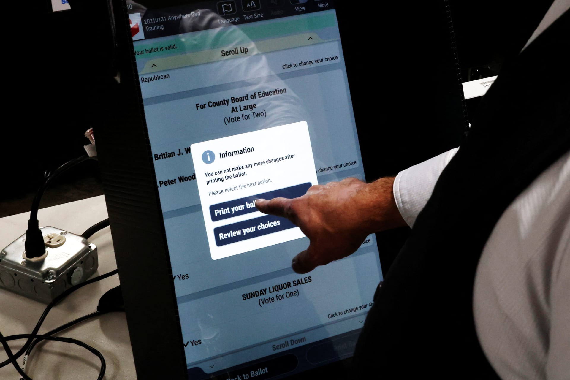 <p>Bartow County Elections Supervisor Joseph Kirk demonstrates how to use a new voting machine ahead of the 2026 midterms in Cartersville, Georgia, September 2, 2026.</p>
