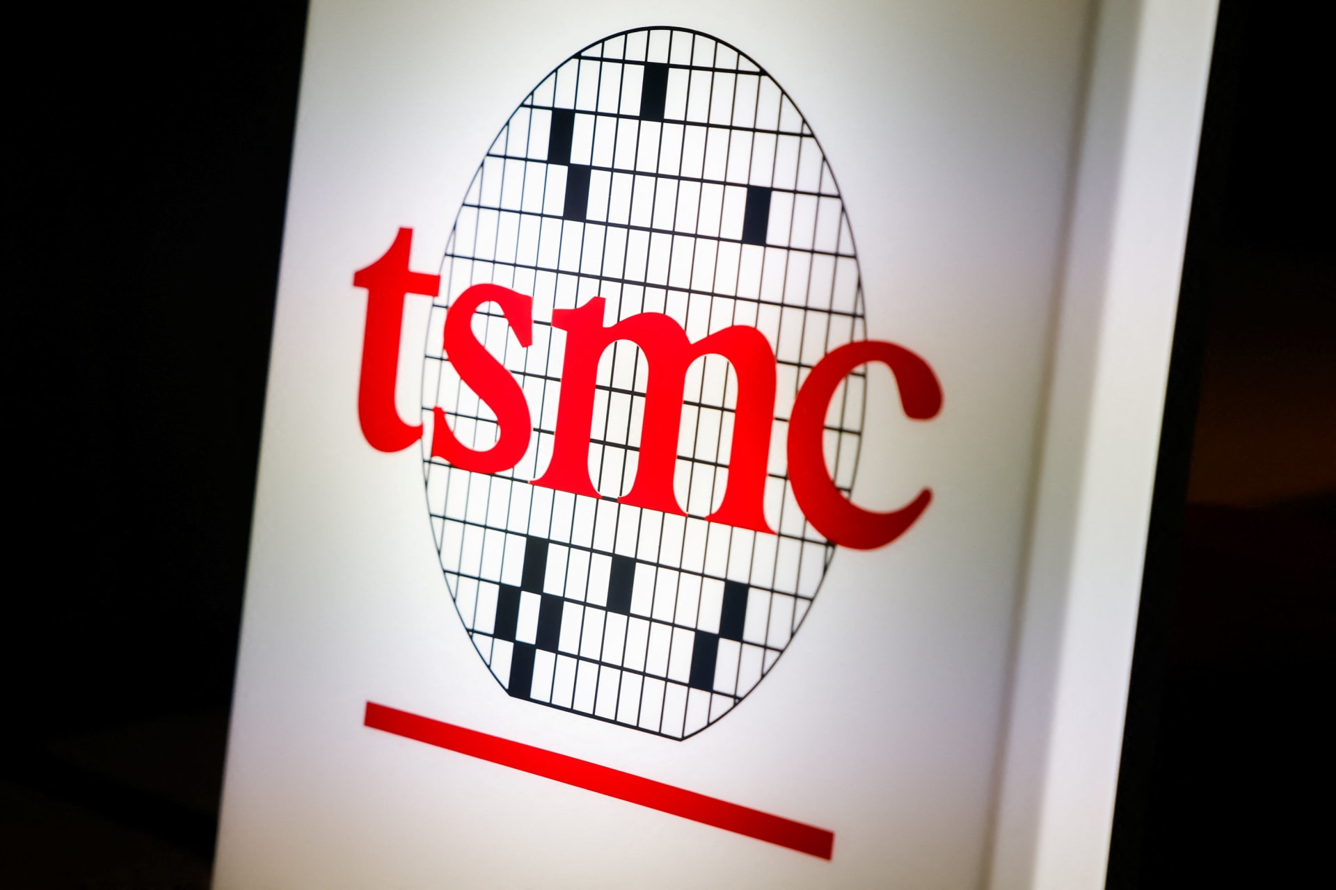 <p>The logo of Taiwan Semiconductor Manufacturing Company (TSMC) at the company’s second-quarter earnings conference in Taipei, Taiwan, July 16, 2026.</p>
