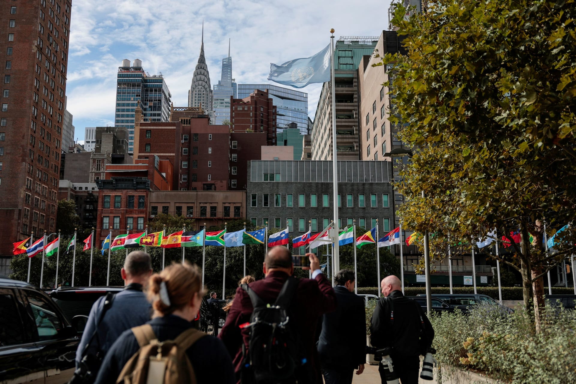 The UN flag flies above other flags during the 81st United Nations General Assembly (UNGA) in New York City, US, September 22, 2026.