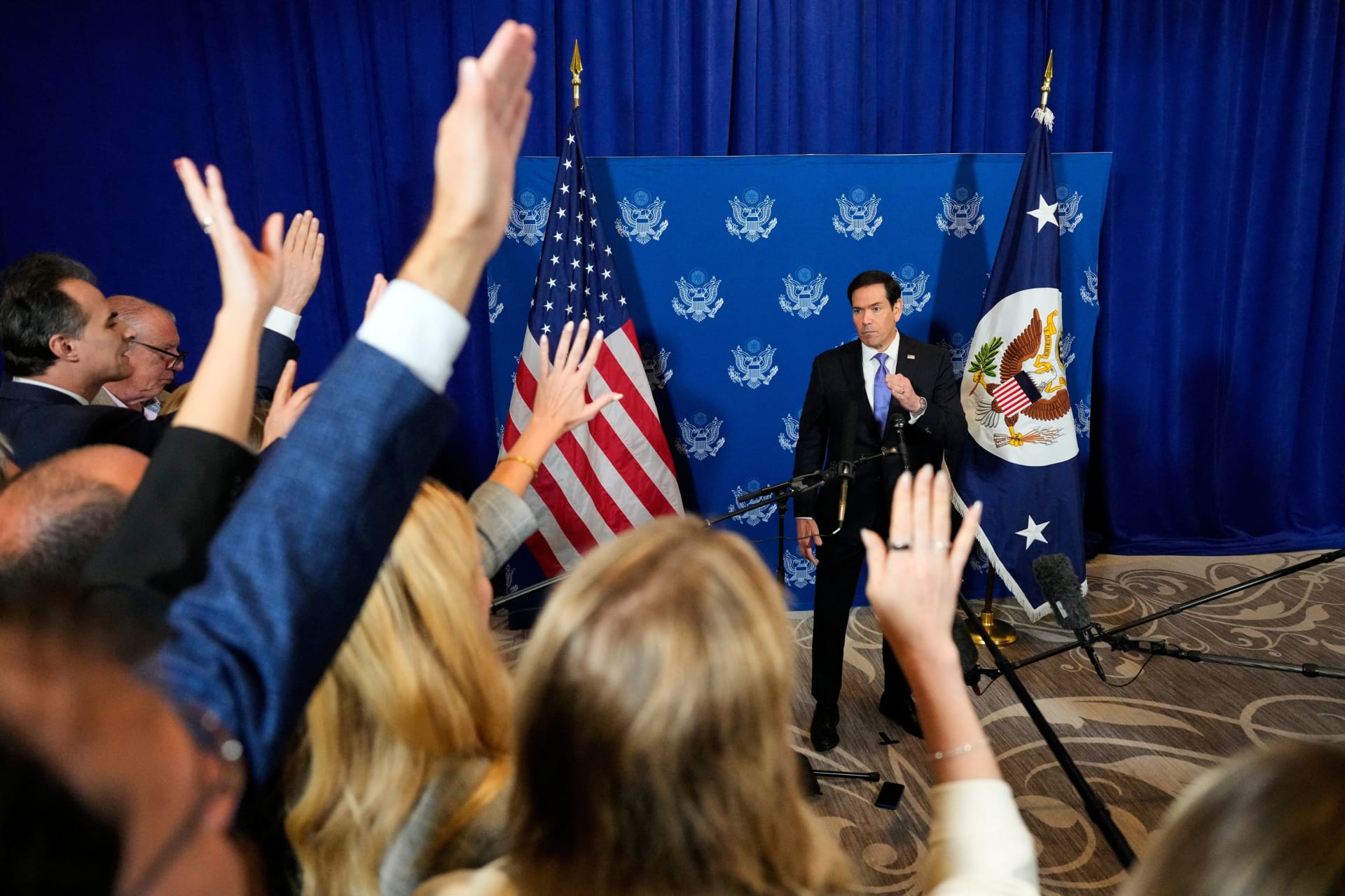 United States Secretary of State Marco Rubio speaks to the media after meeting with Russian Foreign Minister Sergey Lavrov, in New York, US, September 23, 2026.