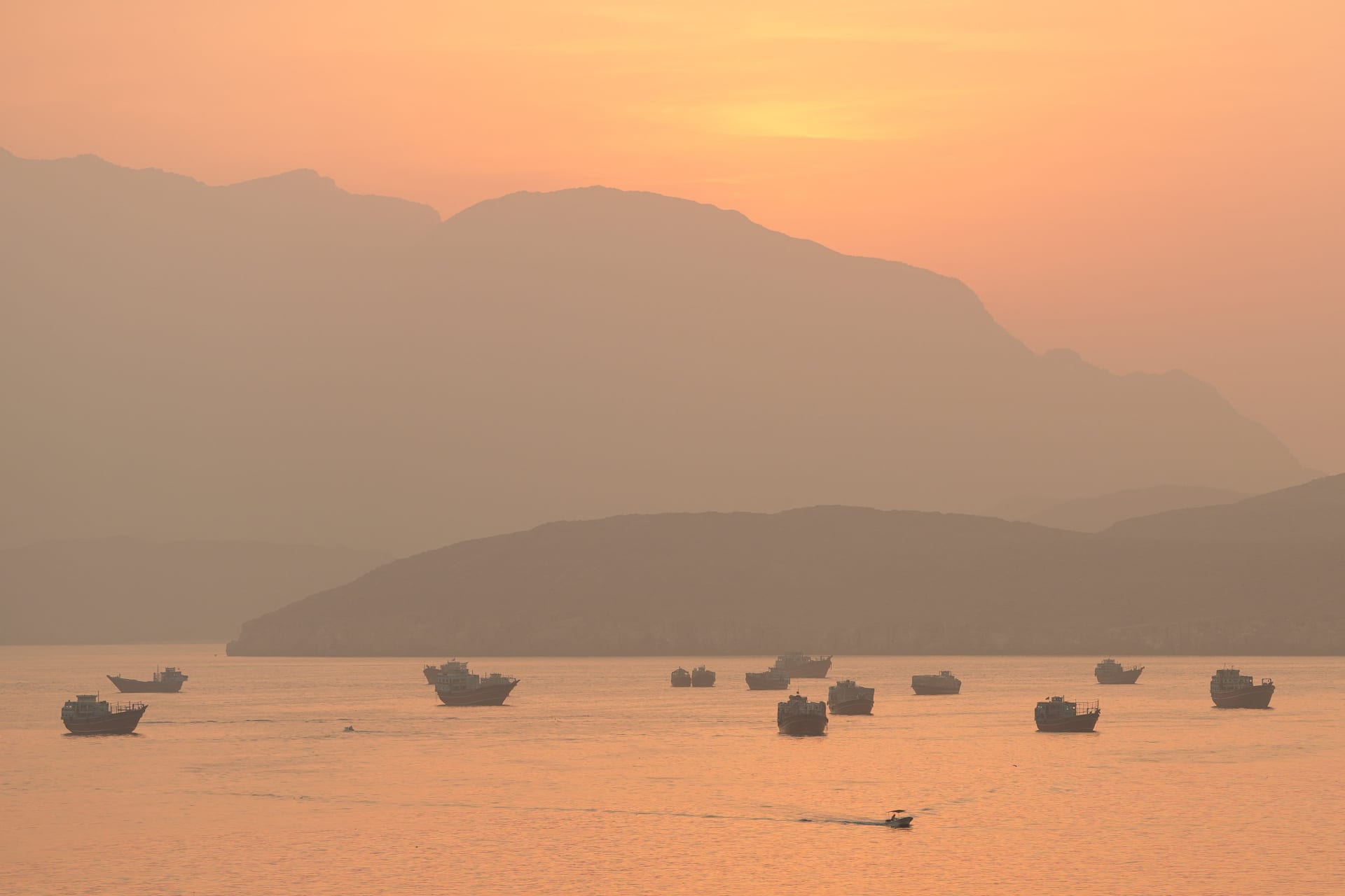 <p>Vessels at the Strait of Hormuz, as seen from Musandam, Oman, October 12, 2026. </p>
