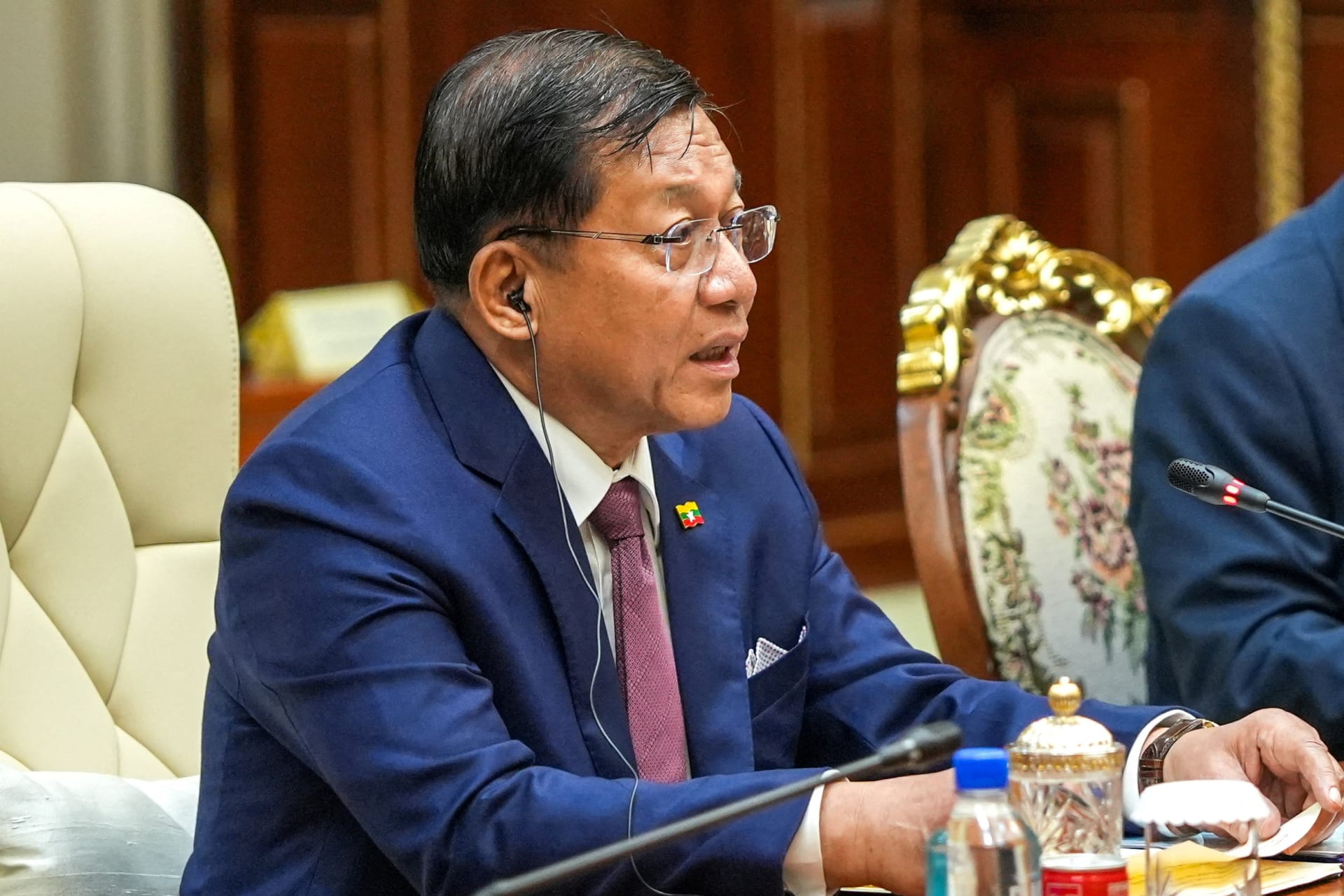 FILE PHOTO: Myanmar's junta chief turned President Min Aung Hlaing speaks during a bilateral meeting with Cambodia's Senate President Hun Sen, in Phnom Penh, Cambodia, September 11, 2026. REUTERS/Soveit Yarn/File Photo