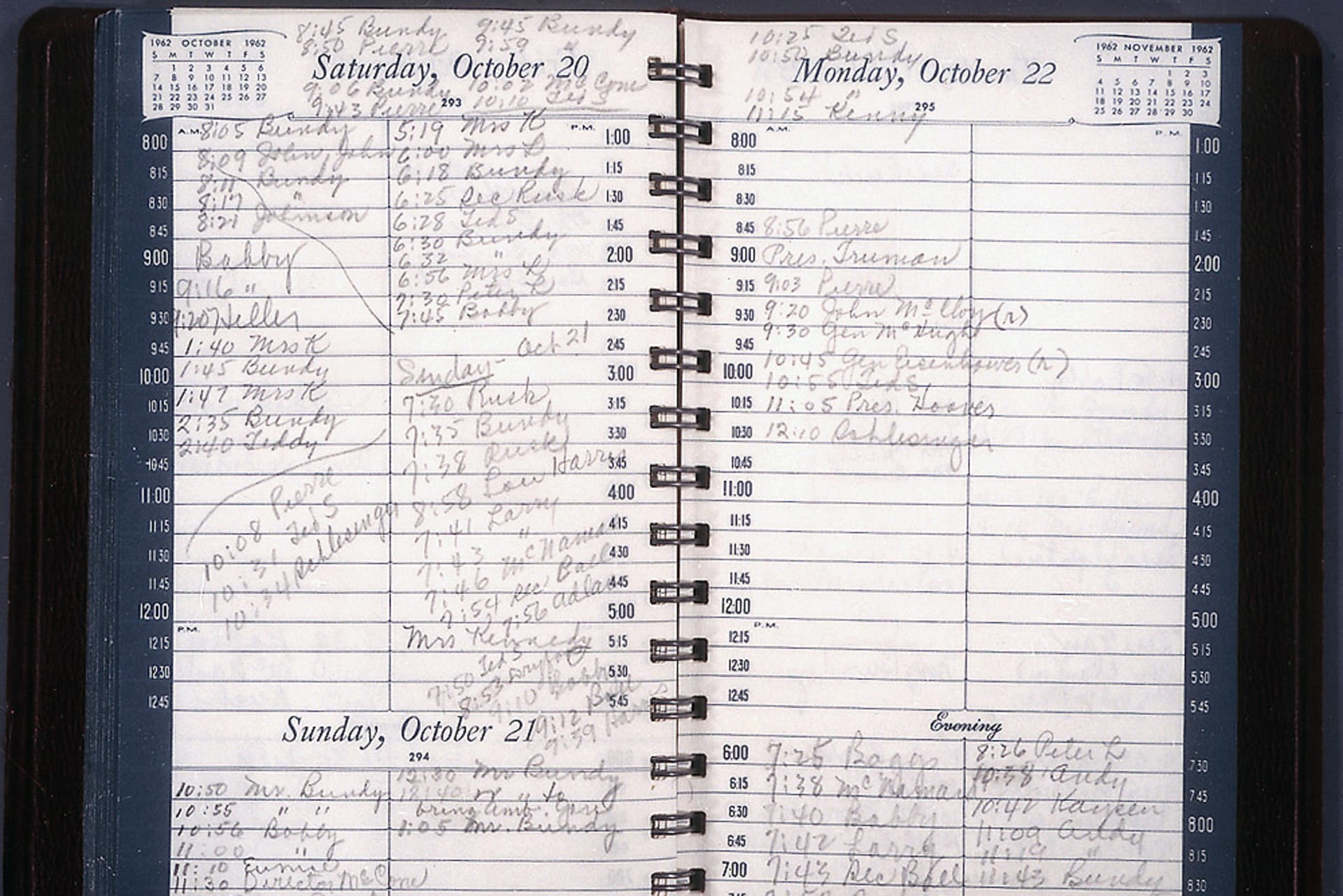 <p>The calendar that Evelyn Lincoln, President John F. Kennedy’s personal secretary, kept of his schedule.</p>