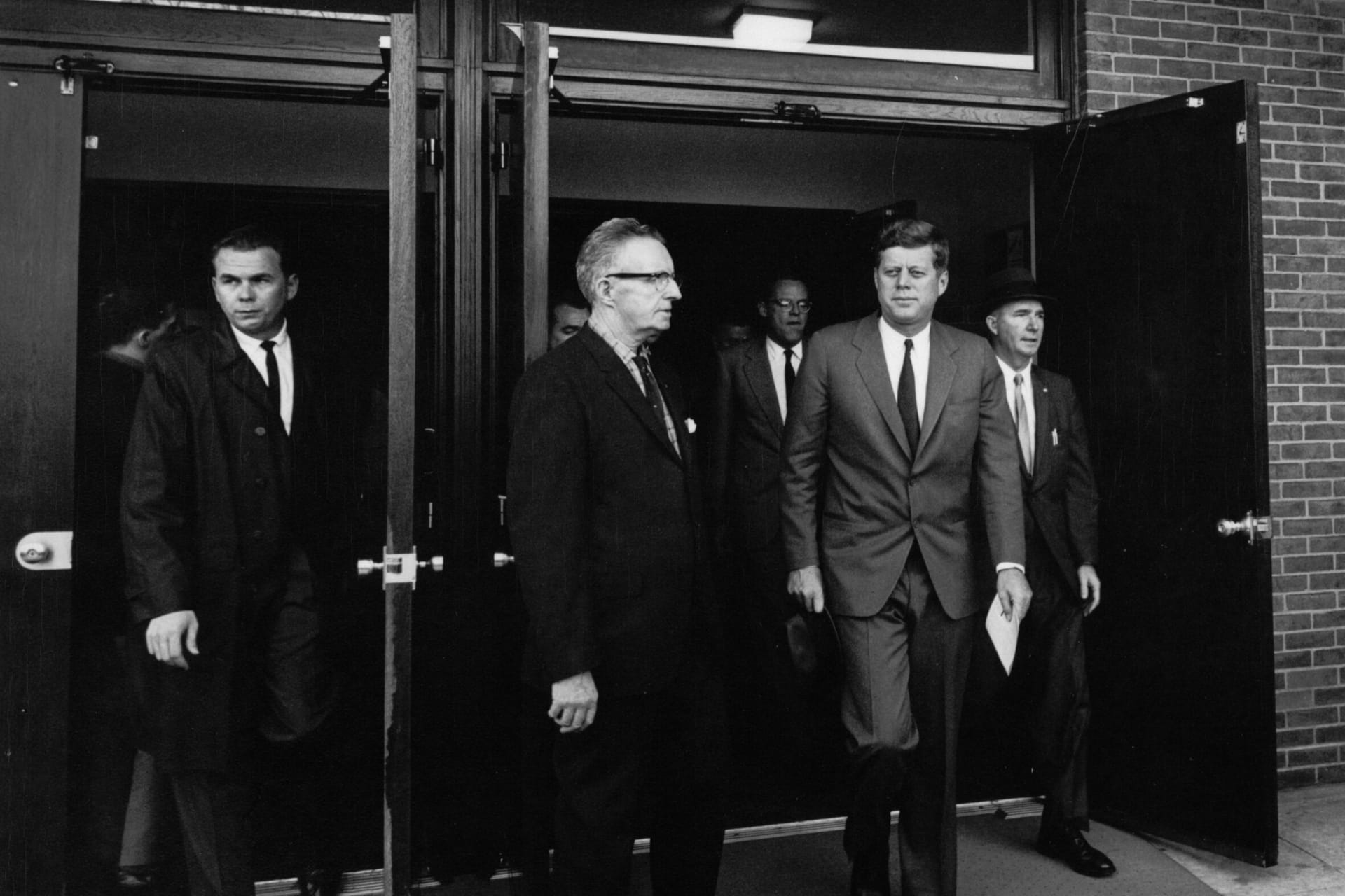 <p>President John F. Kennedy departs St. Stephen Martyr Church in Washington, DC, October 28, 1962.</p>
