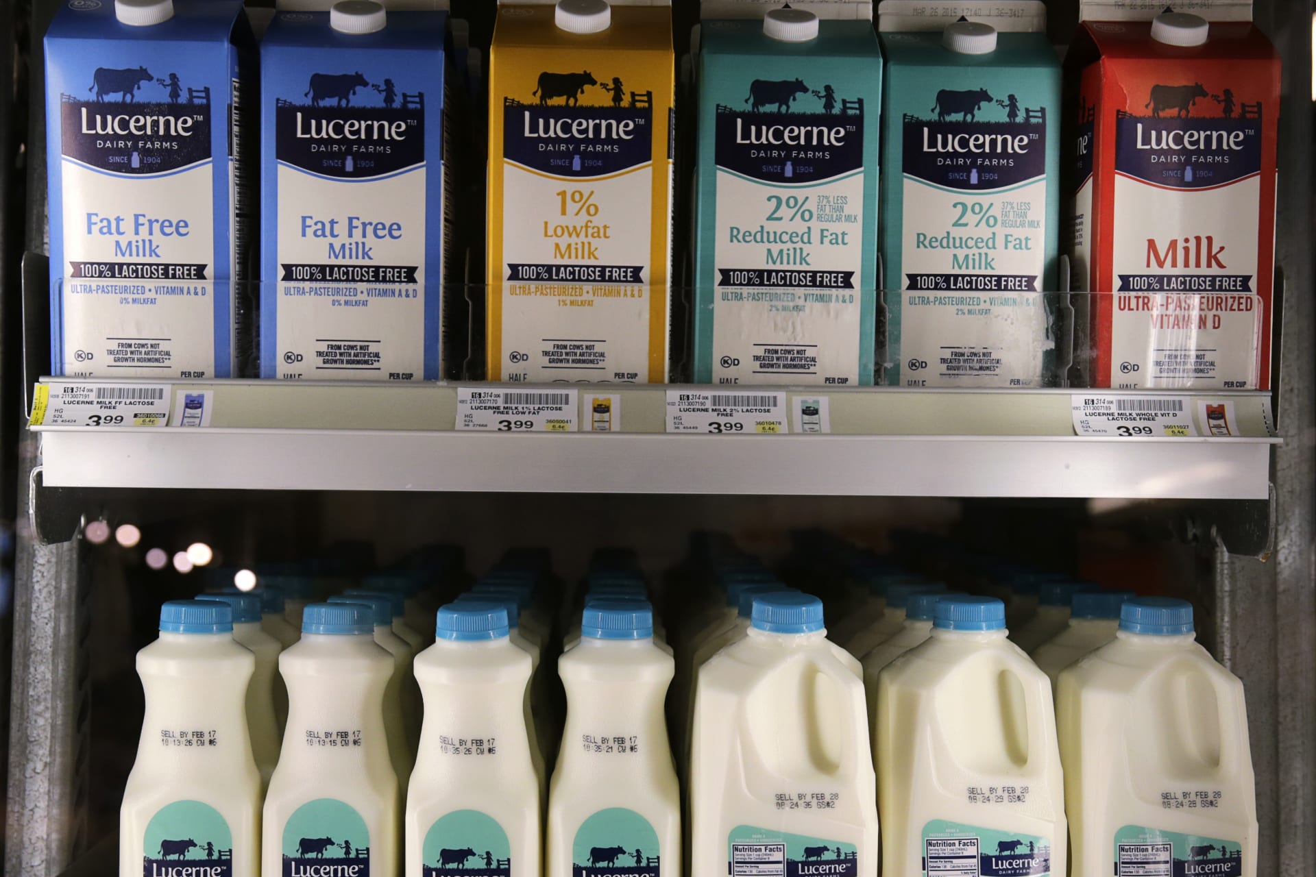 <p>Various Types of Safeway Brand Lucerne Milk are Seen at the Store</p>
