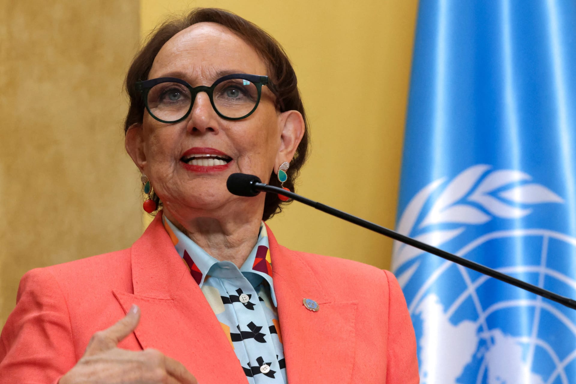 Rebeca Grynspan, former Vice President of Costa Rica, speaks during a news conference where the government announced her nomination for United Nations secretary-general.