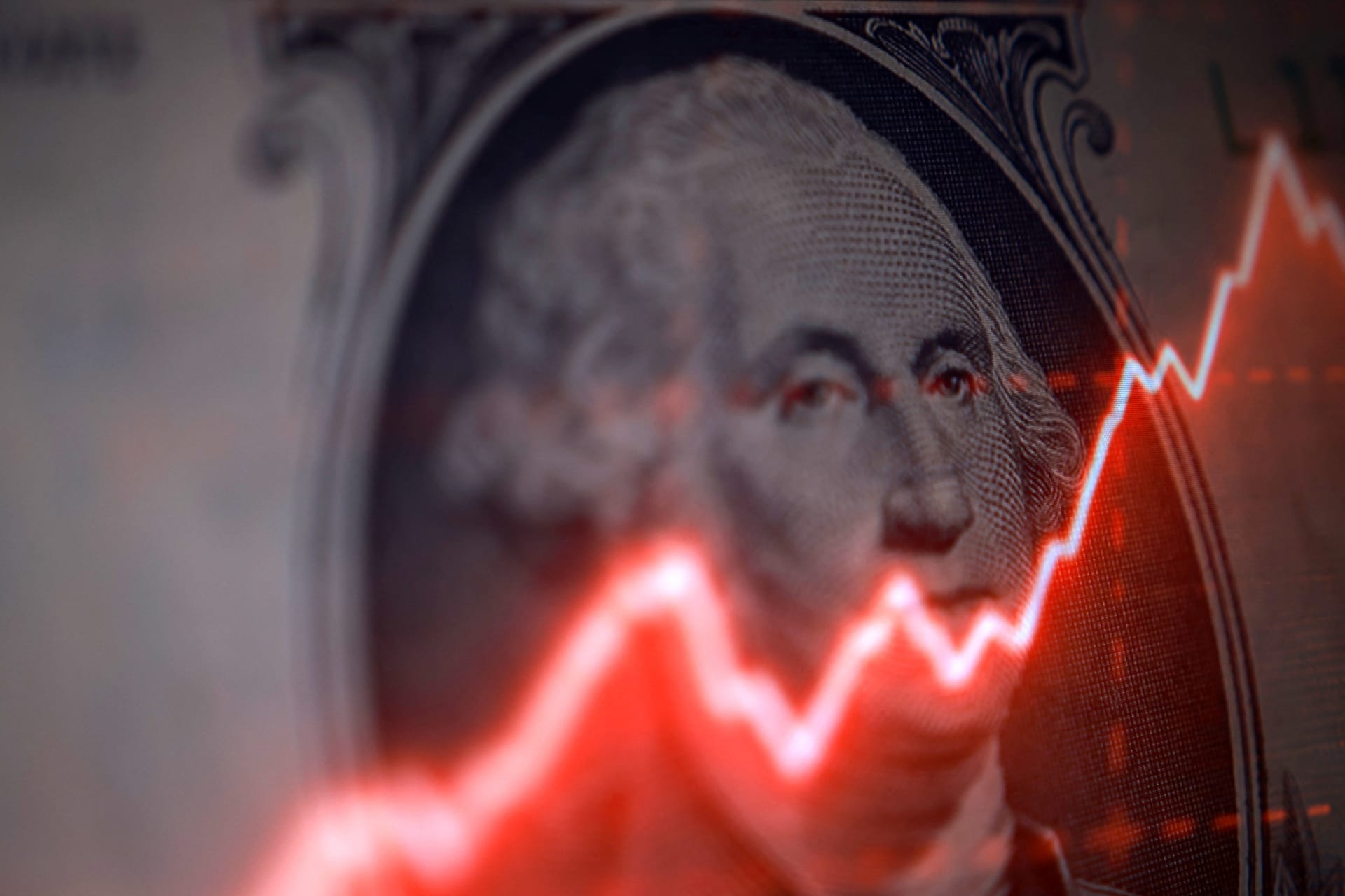 Illustration shows U.S. dollar banknote and rising stock graph