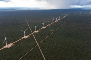 <p>An aerial view shows the Canudos Wind Energy Complex in Canudos, Bahia state, Brazil, on May 5, 2023.</p>
