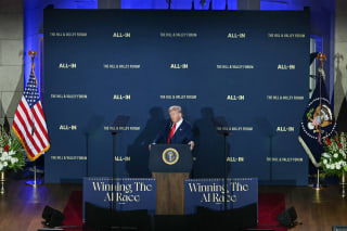 U.S. President Donald Trump delivers remarks at the "Winning the AI Race" AI Summit at the Andrew W. Mellon Auditorium in Washington, DC, on July 23, 2025.