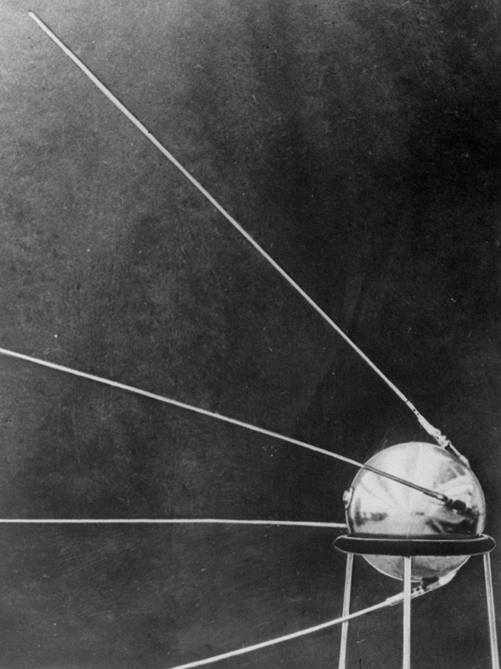 A photograph of the Soviet satellite Sputnik I.
