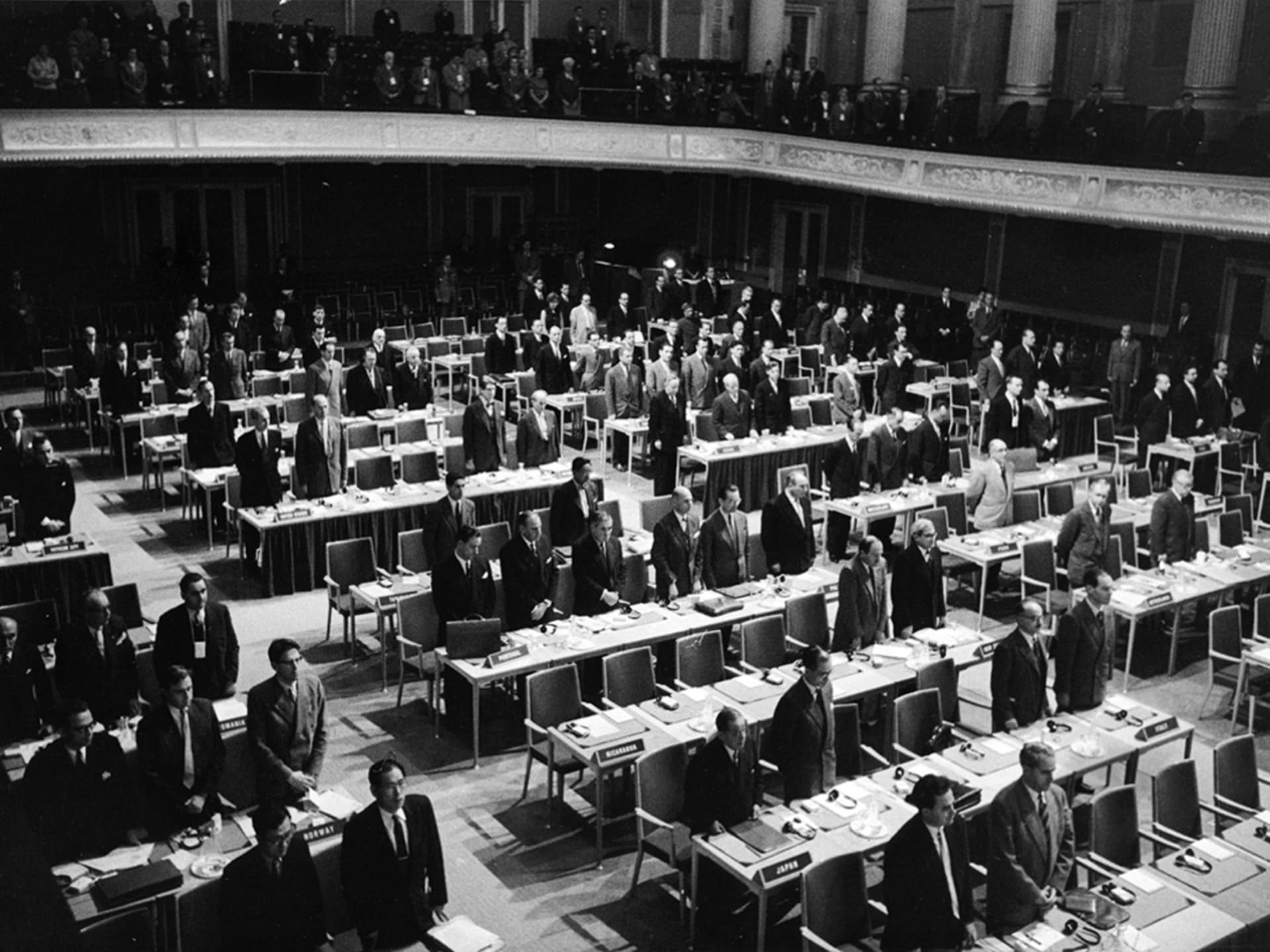 Diplomats and scientists from fifty-seven countries participate in the first IAEA General Conference in Vienna, Austria, October 1–23, 1957. IAEA