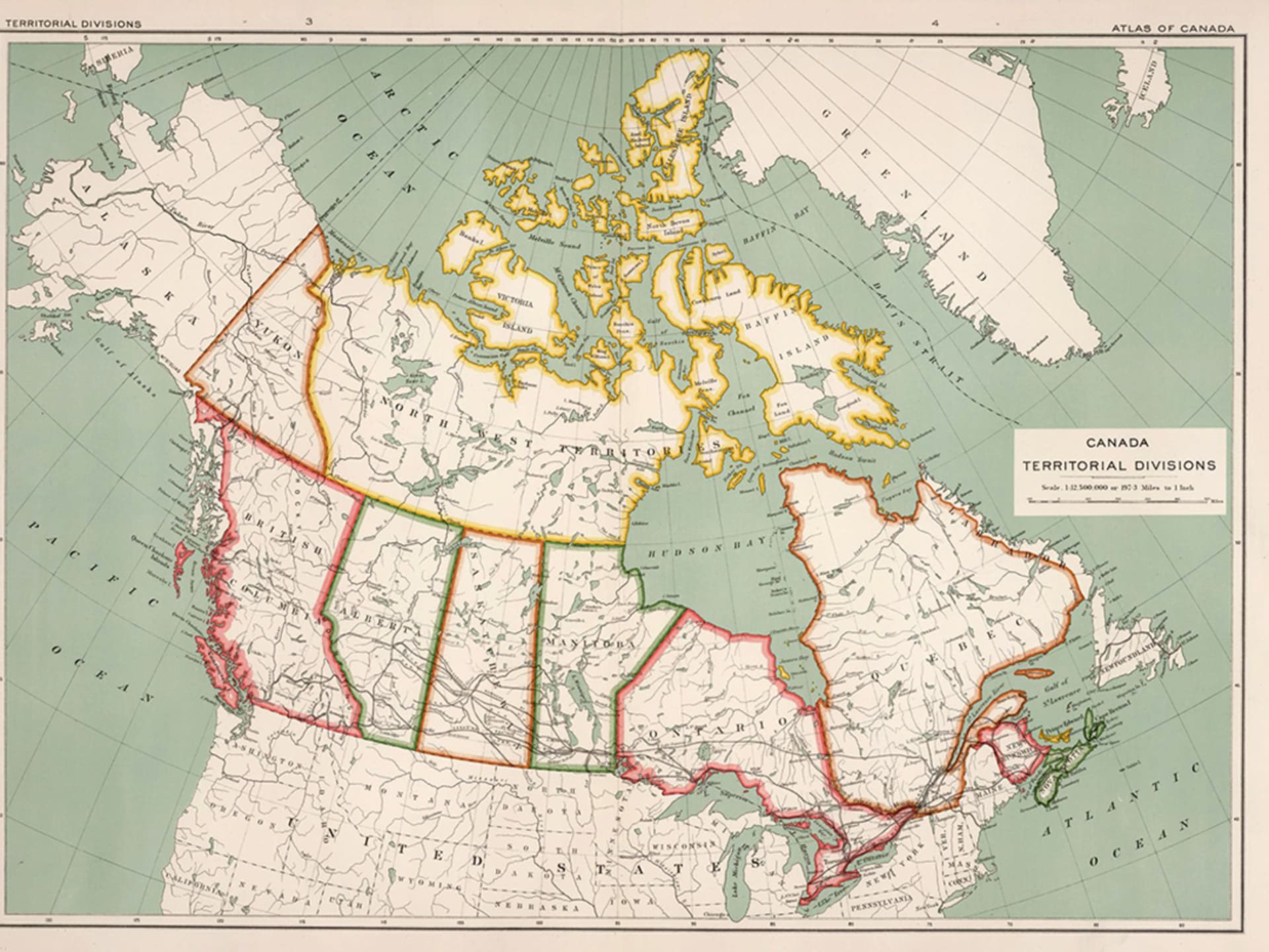 A map shows Canada’s territorial divisions in 1915. Canadian Department of the Interior/David Rumsey Map Collection