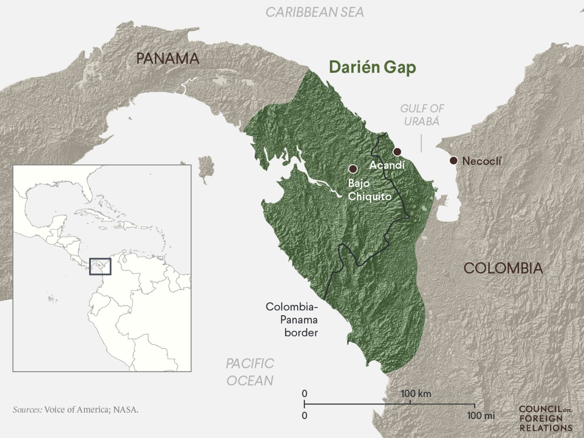 Map showing Darien Gap region.