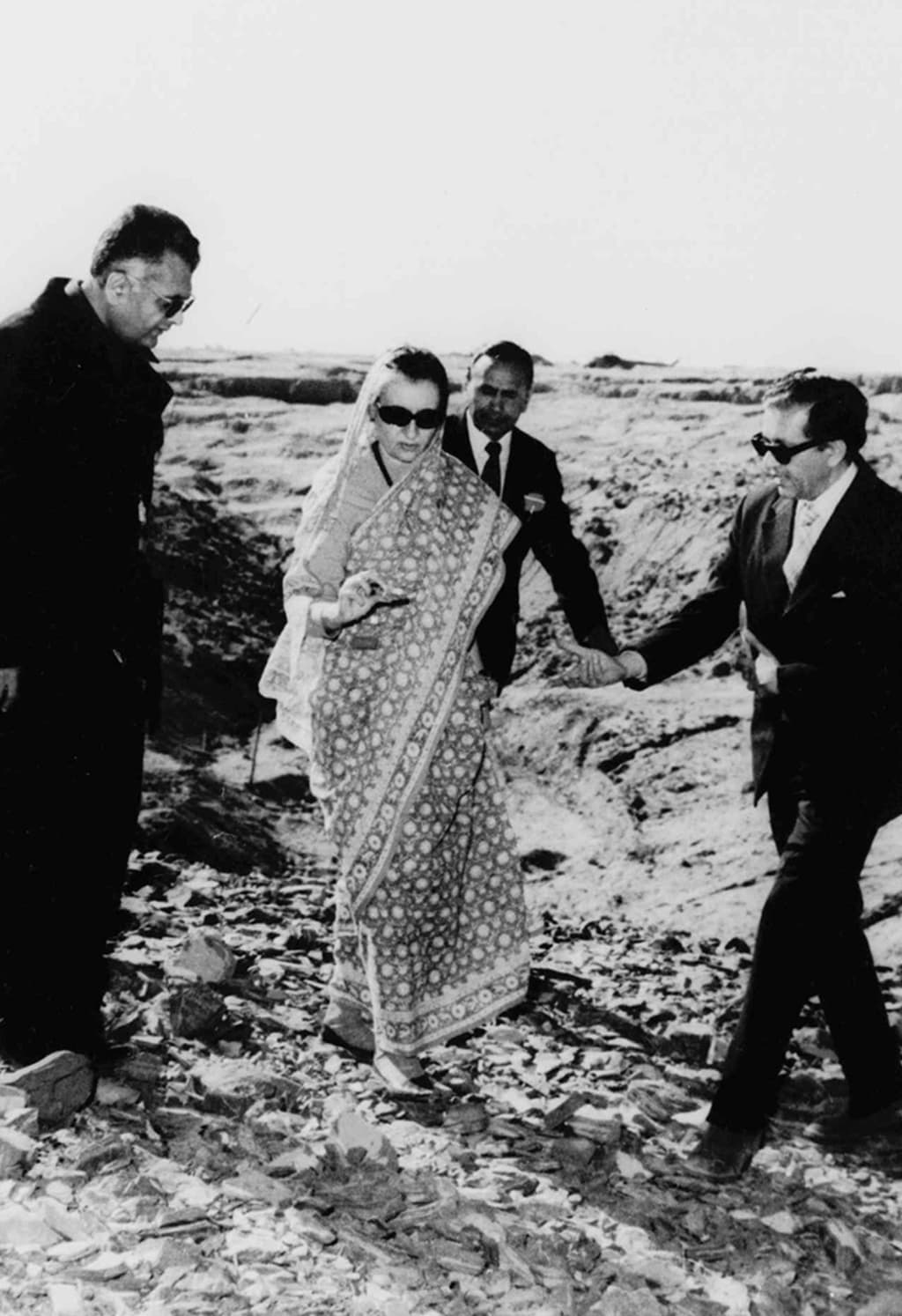 Indian Prime Minister Indira Gandhi examines the nuclear test site. AP Photo
