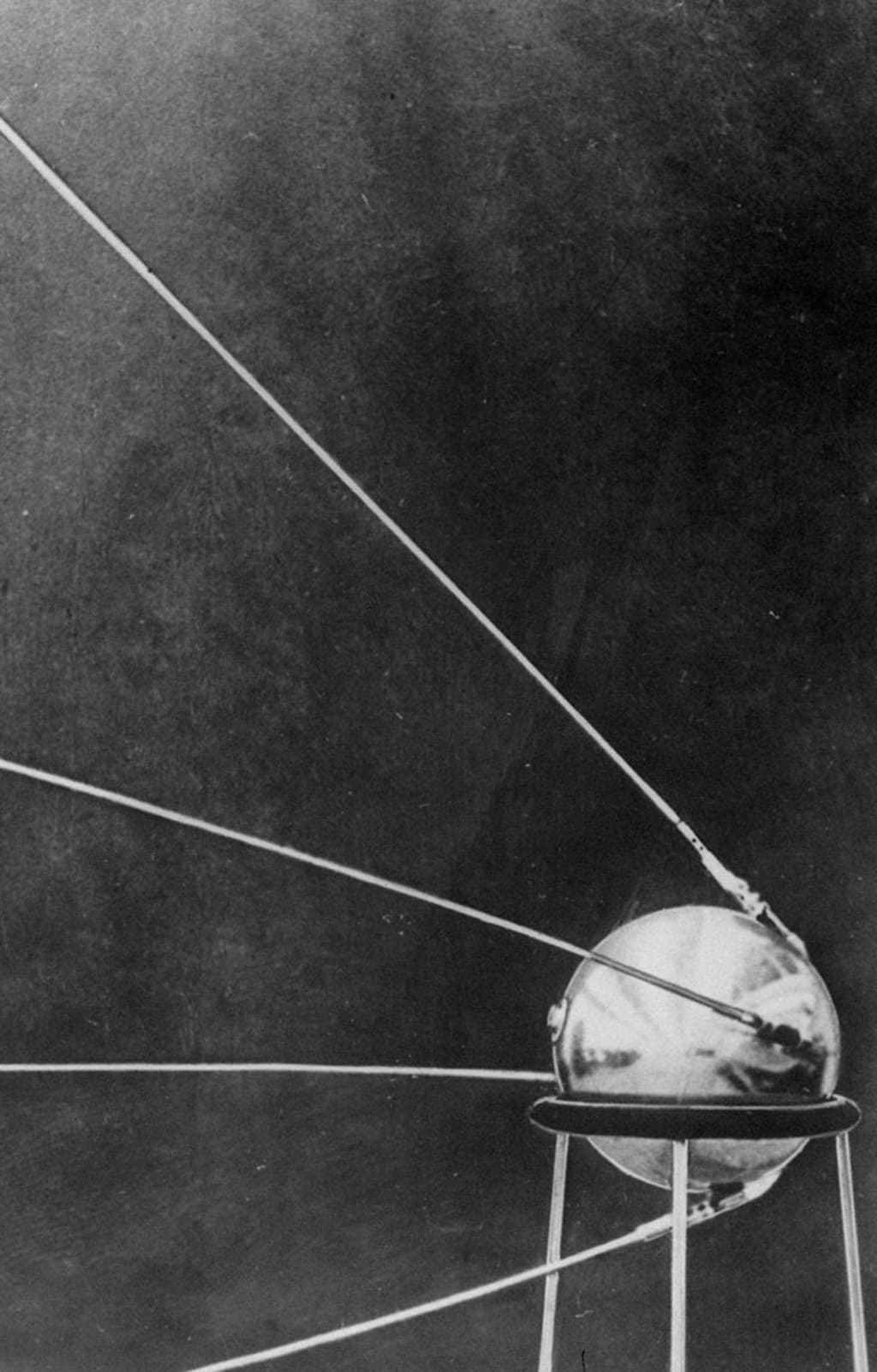 A photograph of the Soviet satellite Sputnik I.
