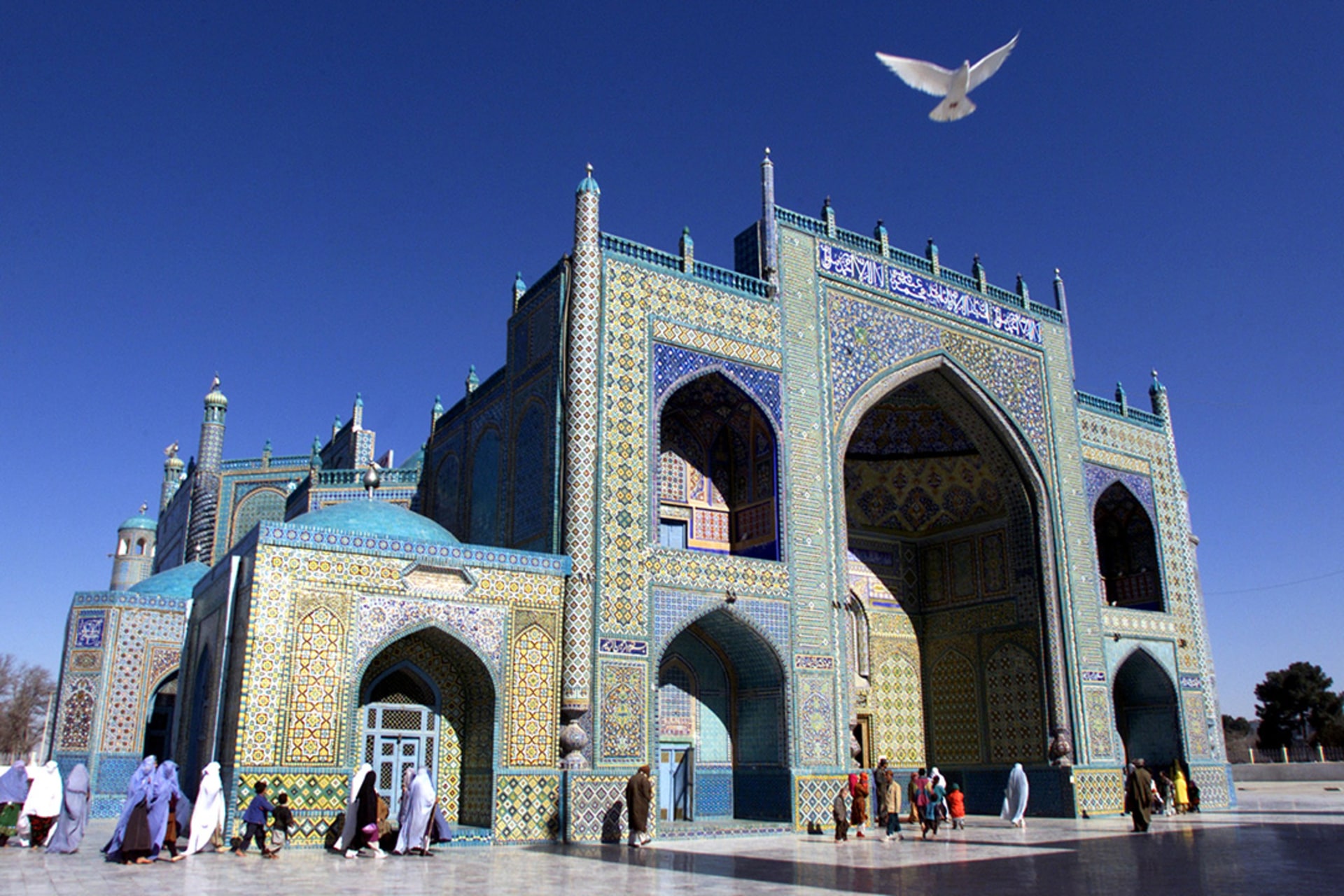 Afghans flock to the Blue Mosque, also known as the Tomb of Ali, in Mazar-e-Sharif. 
