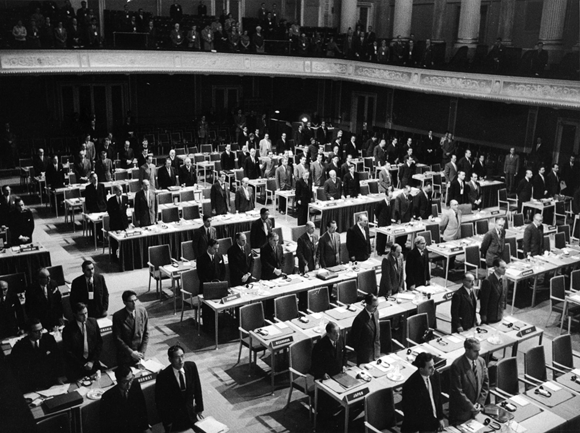 Diplomats and scientists from fifty-seven countries participate in the first IAEA General Conference in Vienna, Austria, October 1–23, 1957. IAEA