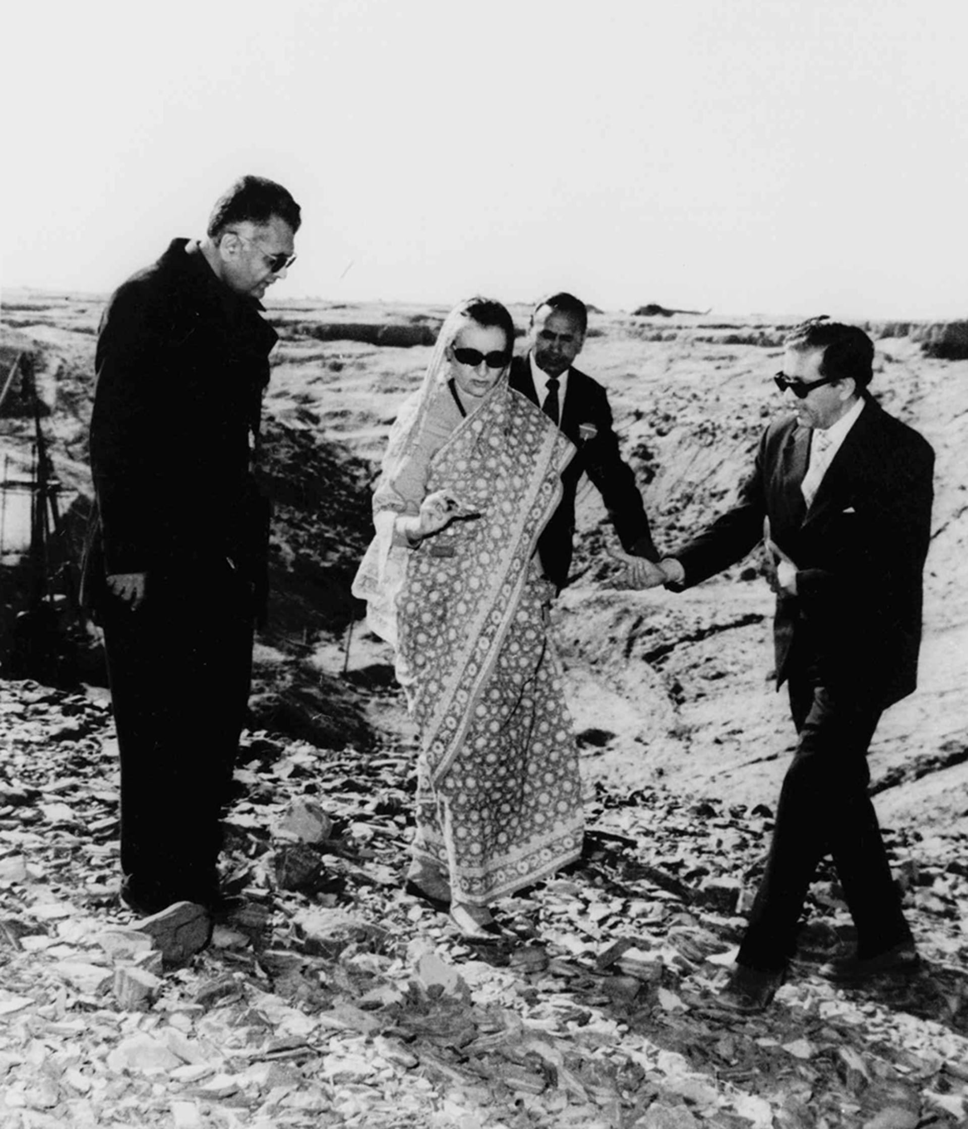 Indian Prime Minister Indira Gandhi examines the nuclear test site. AP Photo