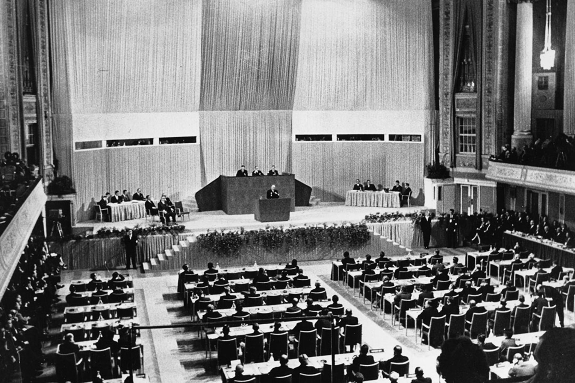 The opening session of the International Atomic Energy Agency’s General Conference in Vienna on October 1, 1957. 

