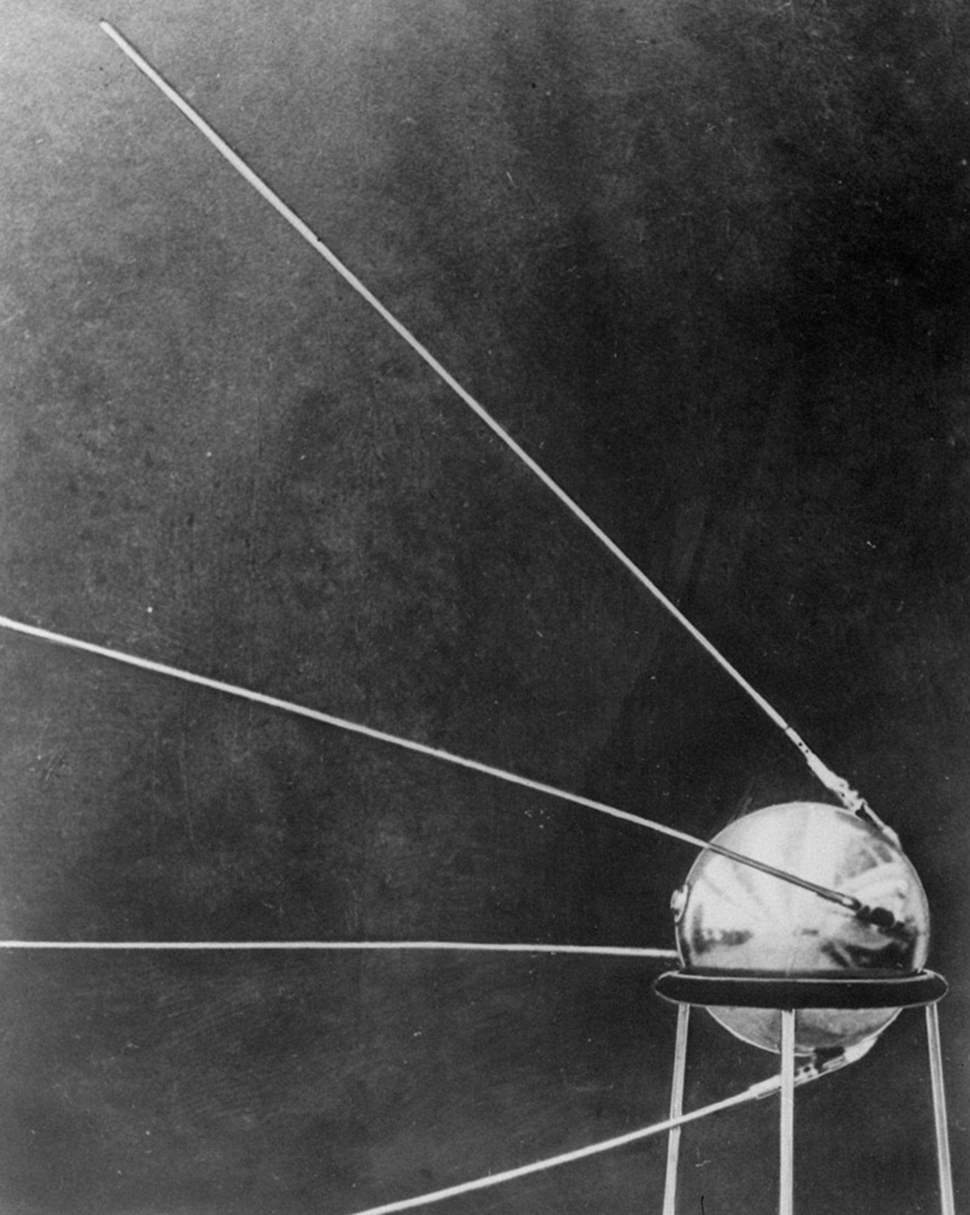 A photograph of the Soviet satellite Sputnik I.
