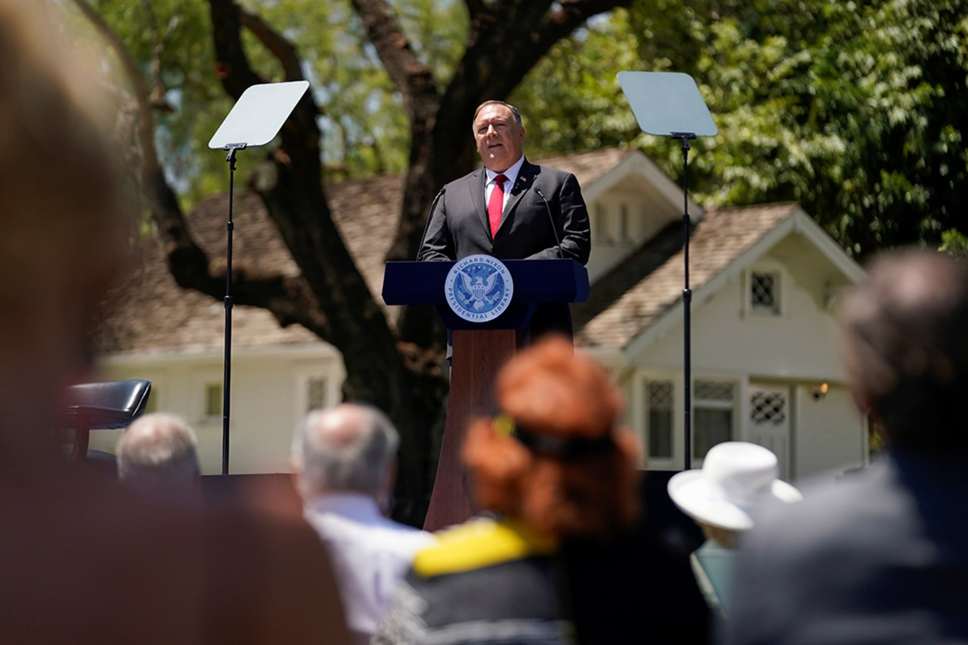 Secretary of State Pompeo speaks at the Richard Nixon Presidential Library and Museum in California. 
