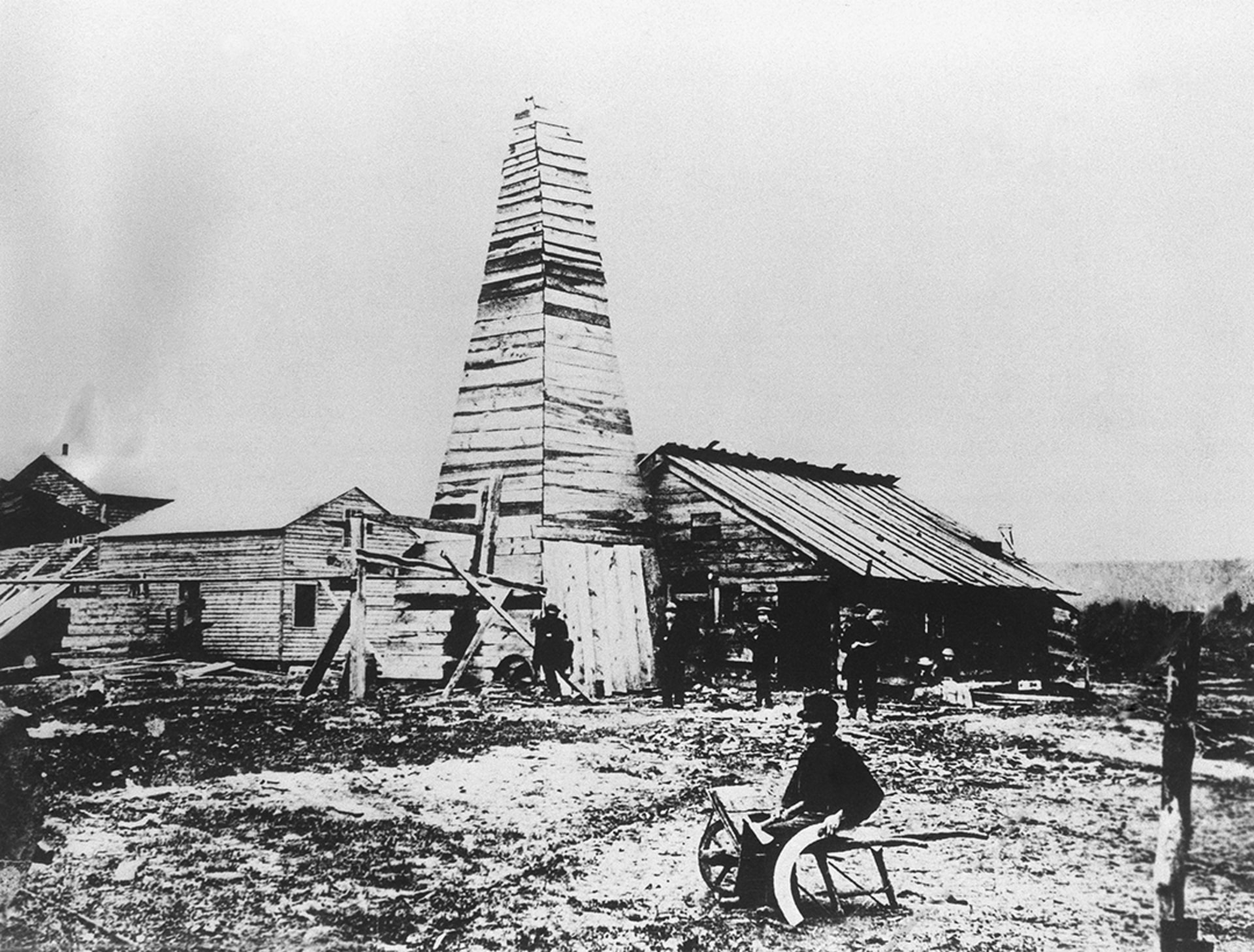 An oil well near Titusville, Pennsylvania, four years after Col. Edwin L. Drake struck oil on August 27, 1859. 
