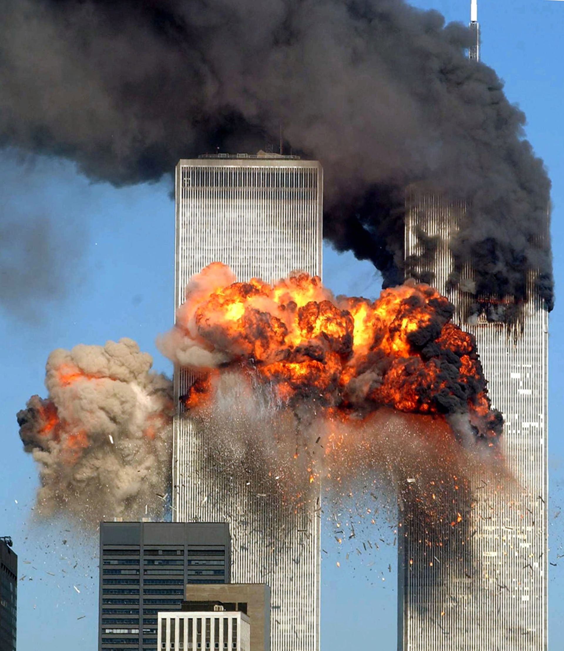 Hijacked United Airlines Flight 175 crashes into the World Trade Center’s south tower on September 11, 2001, in New York City.