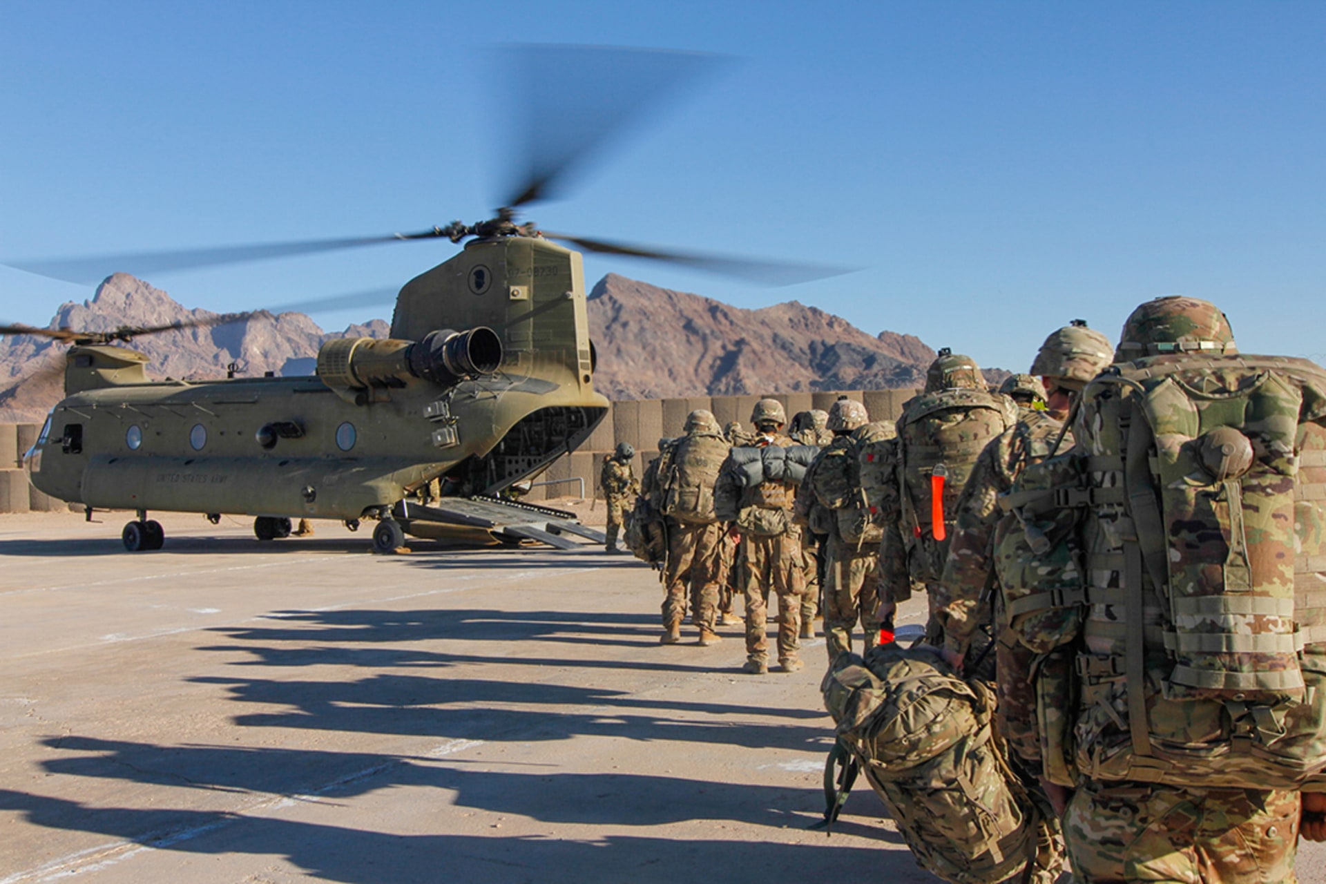 U.S. soldiers board a helicopter before a mission in Afghanistan.
