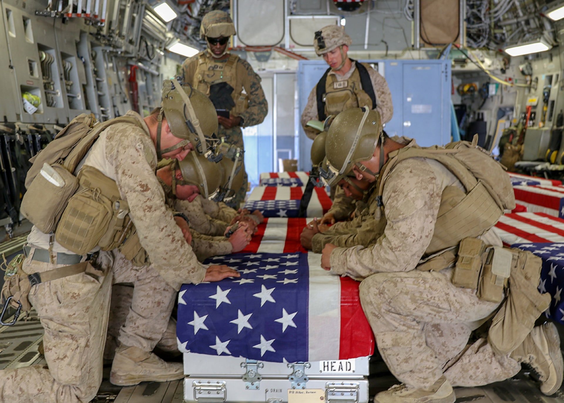 U.S. marines honor the service members killed outside of Hamid Karzai International Airport.