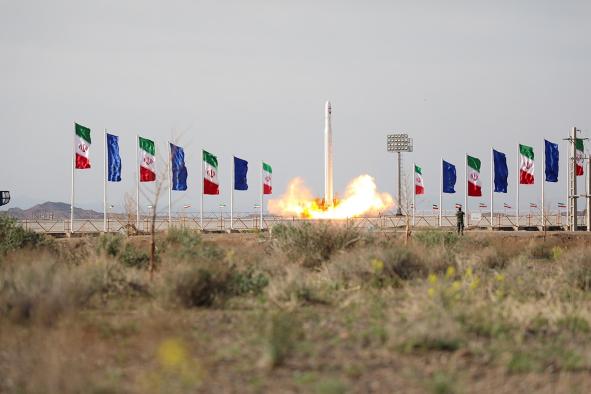 Iran’s Revolutionary Guard launches the Noor military satellite into orbit from Semnan, Iran.