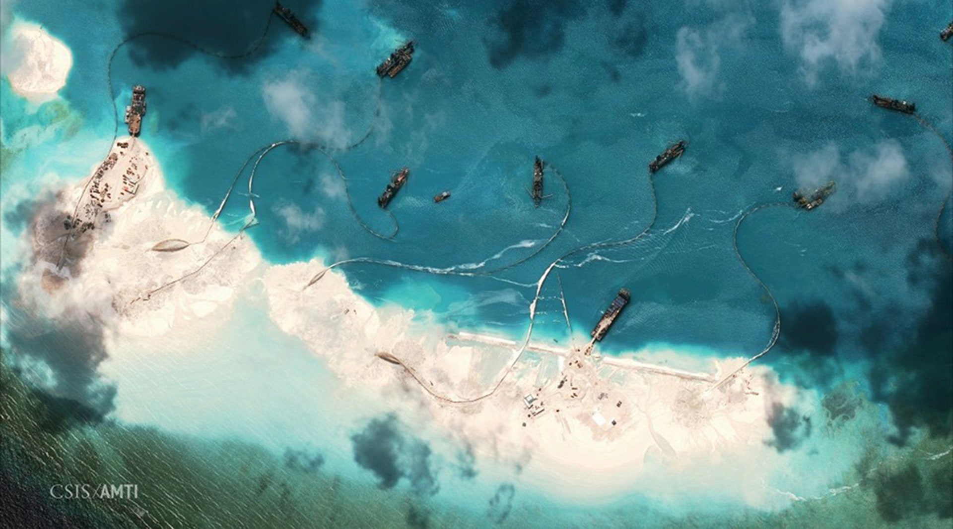 China’s land reclamation efforts near the Spratly Islands in the South China Sea. CSIS Asia Maritime Transparency Inititative/DigitalGlobe