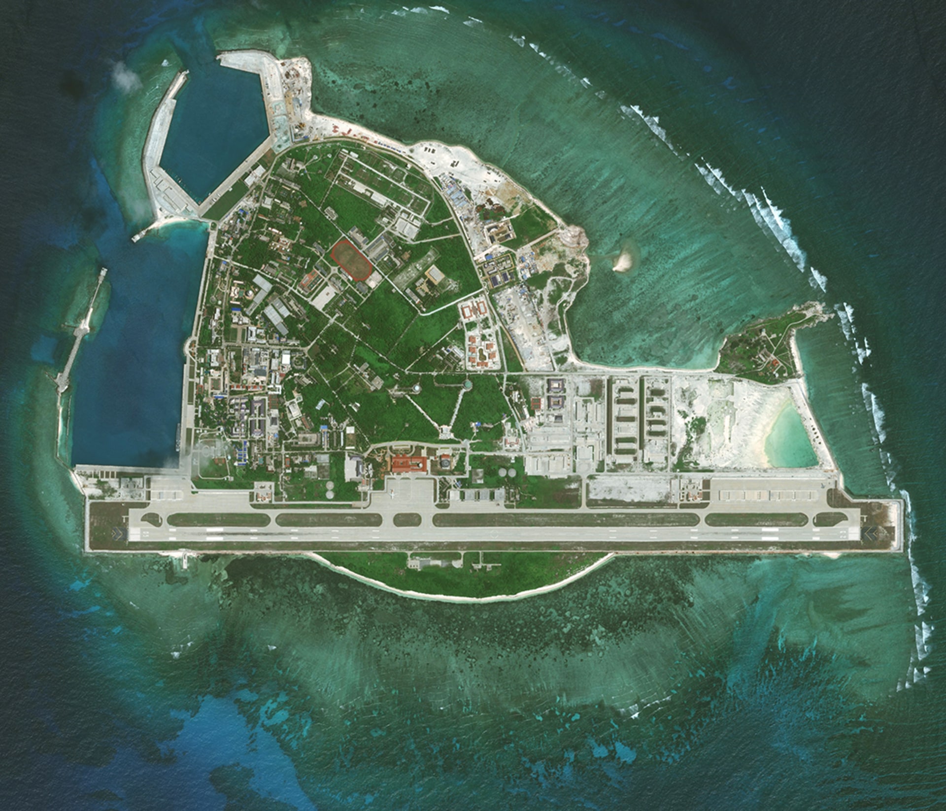 Chinese-built infrastructure is seen on Woody Island. DigitalGlobe/Getty Images