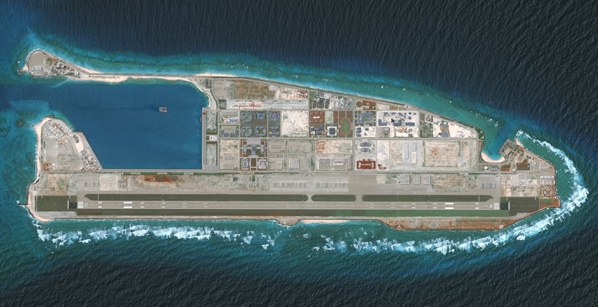 The Fiery Cross Reef is photographed in August 2018. DigitalGlobe/Getty Images