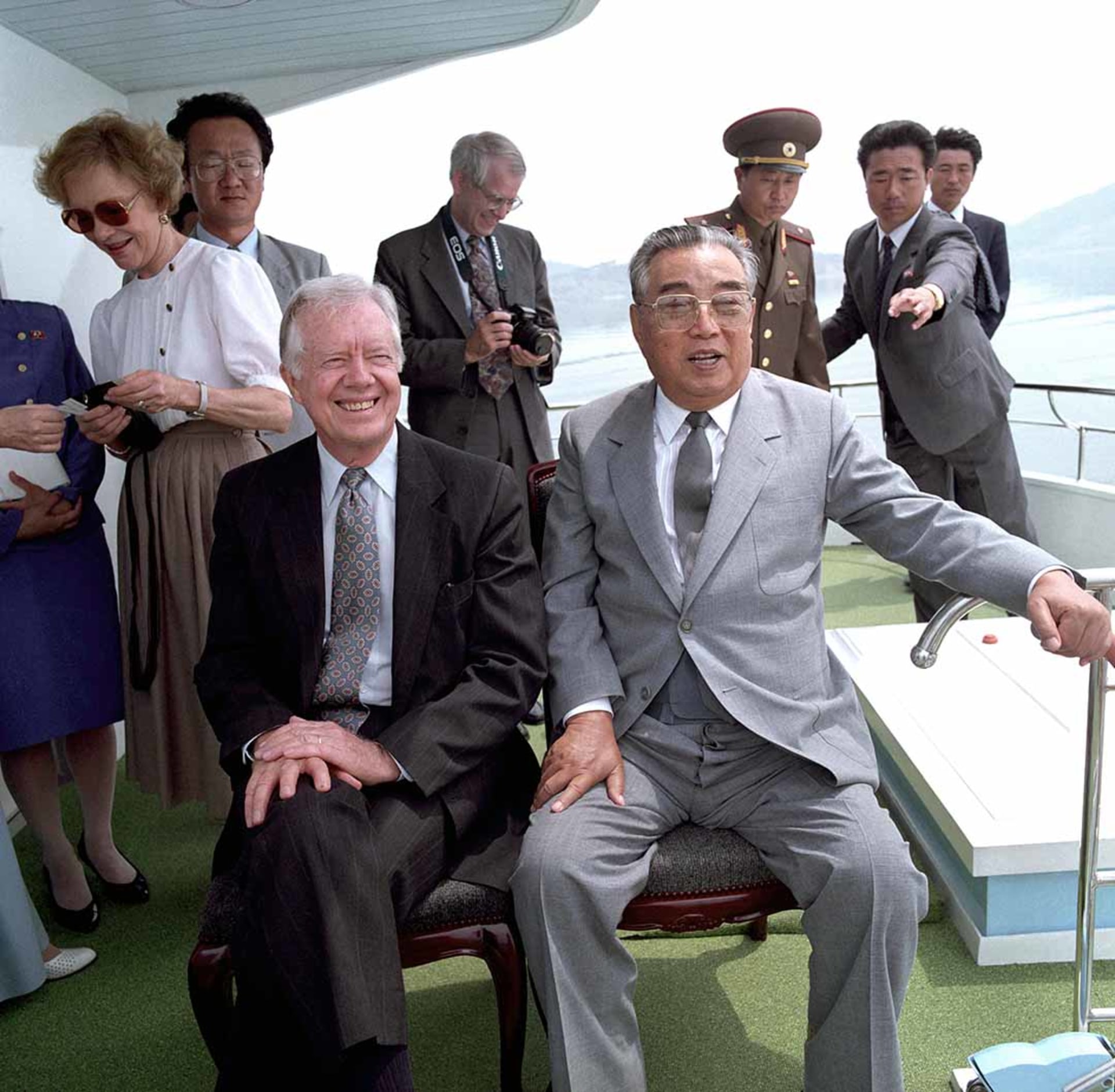 North Korean leader Kim Il-sung meets with former U.S. President Jimmy Carter weeks before Kim’s death. KCNA/AP Photo