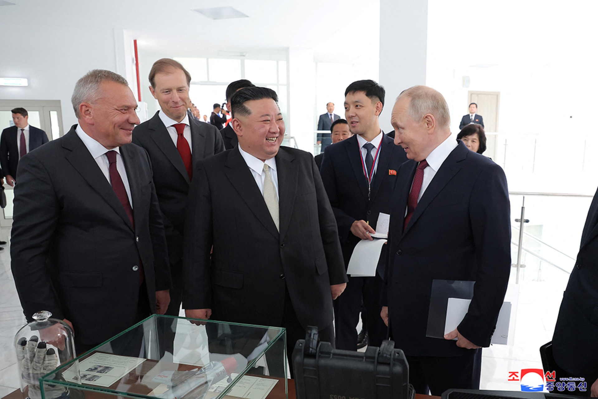Kim and Russian President Vladimir Putin talk during Kim’s tour of Russia, on September 13, 2023. KCNA/Reuters